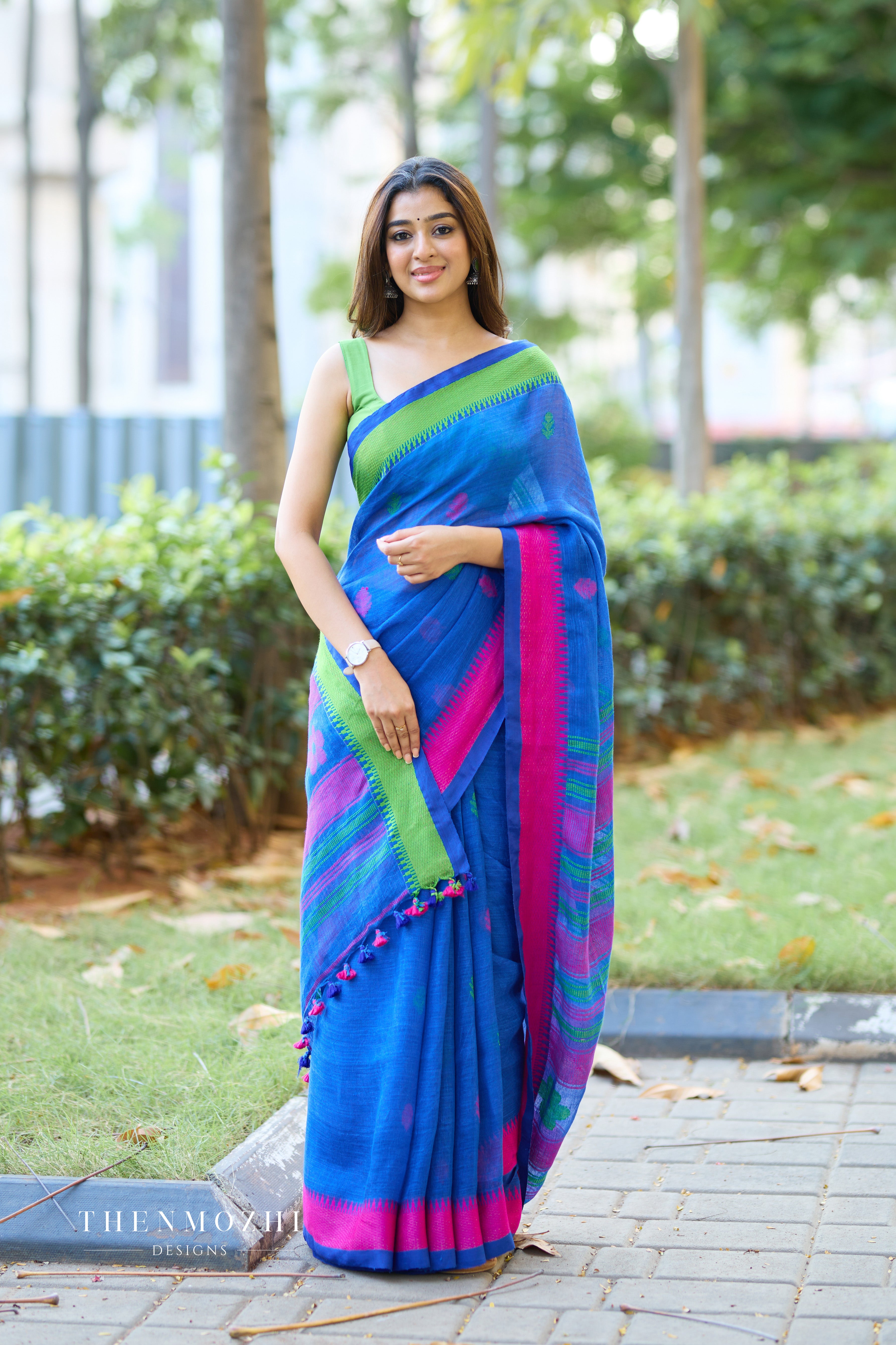Blue Linen Saree