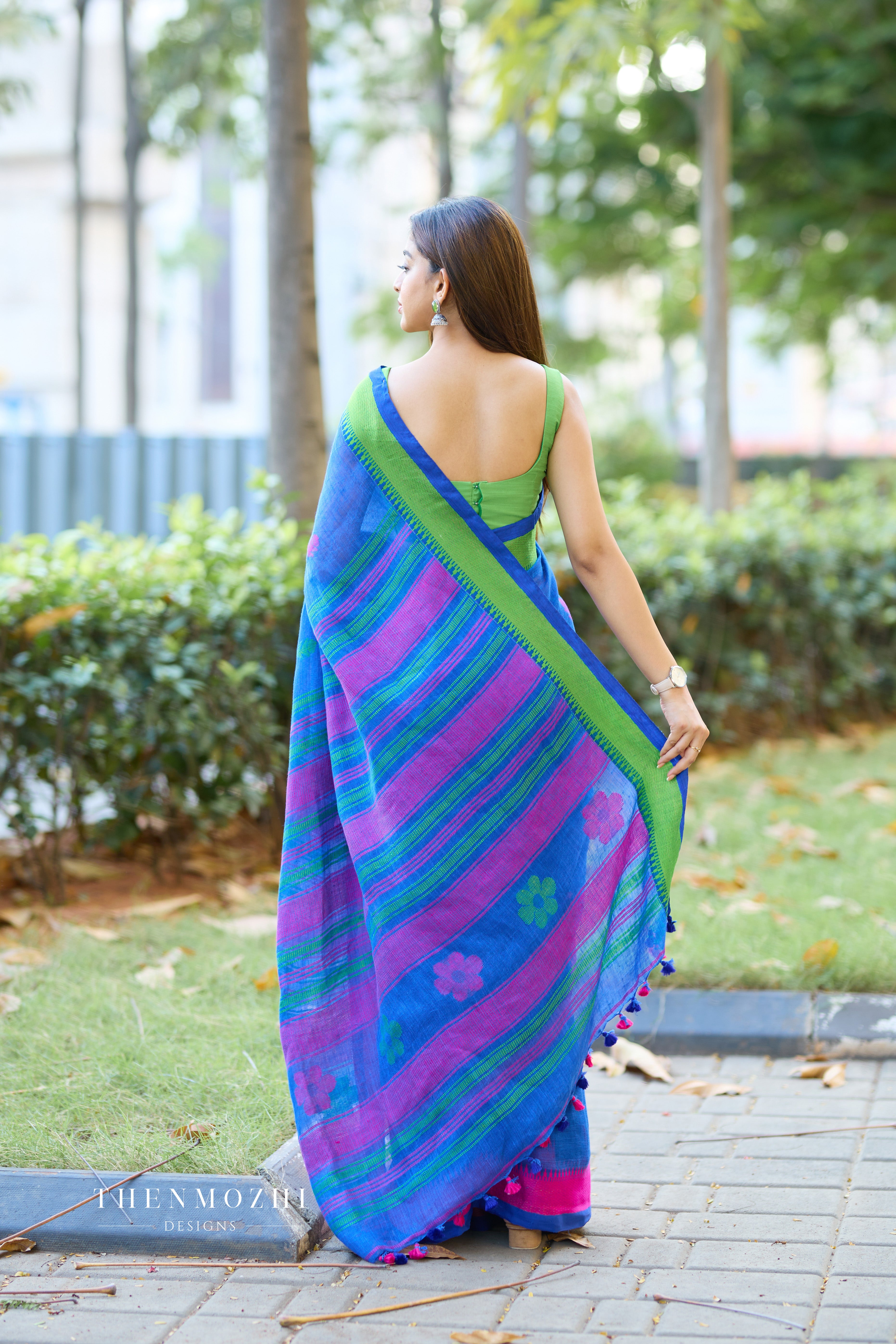 Blue Linen Saree