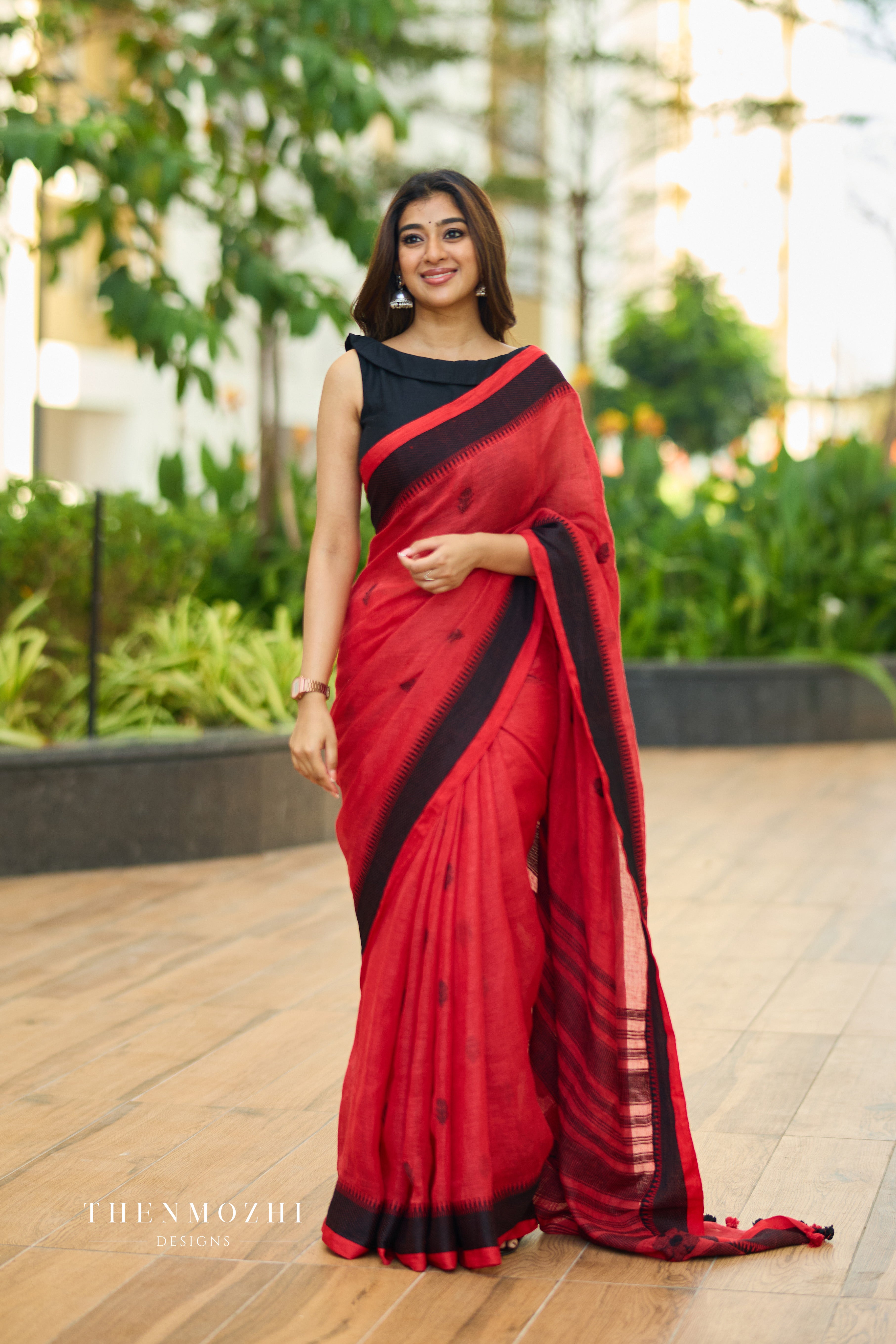 Red Linen Saree