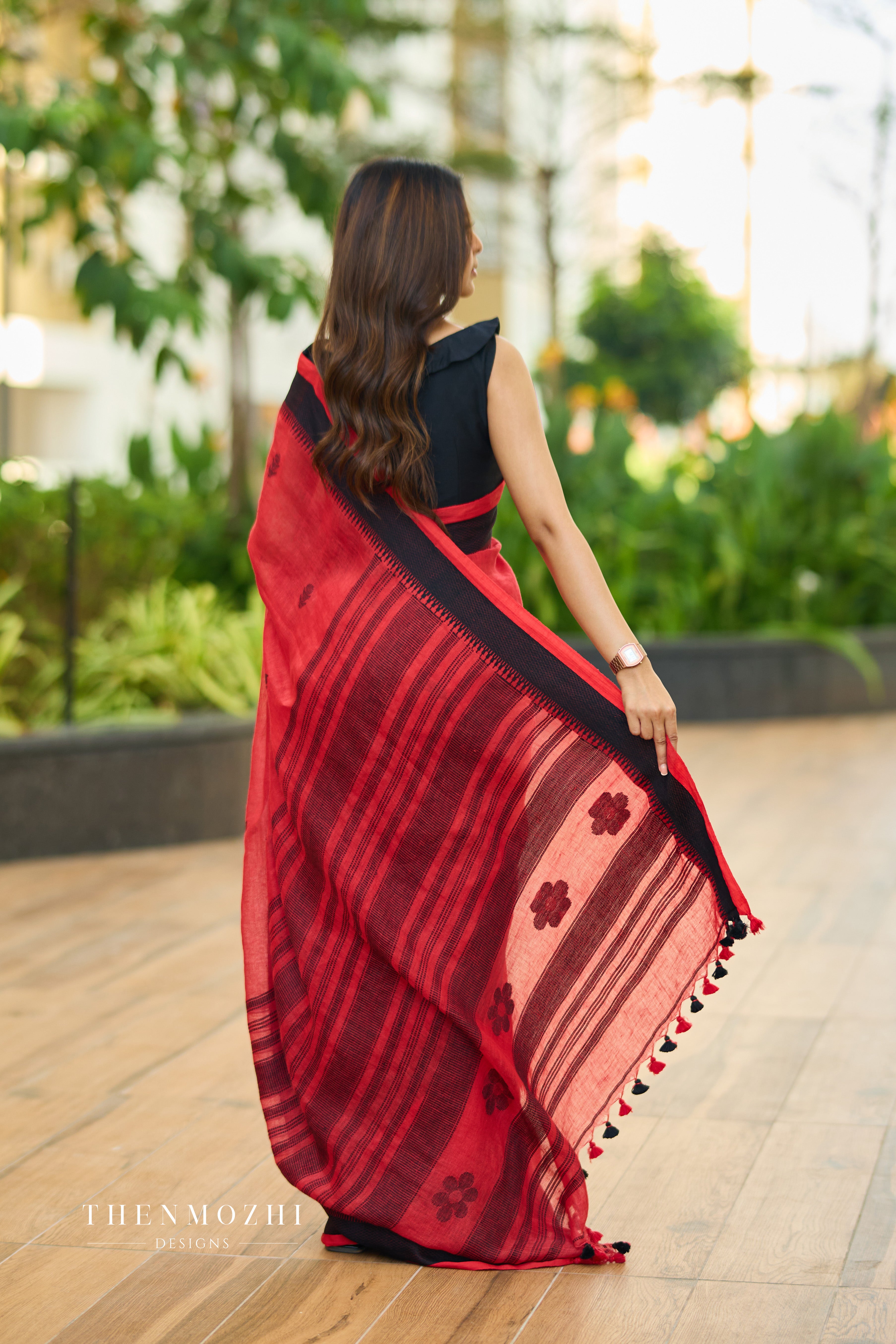 Red Linen Saree