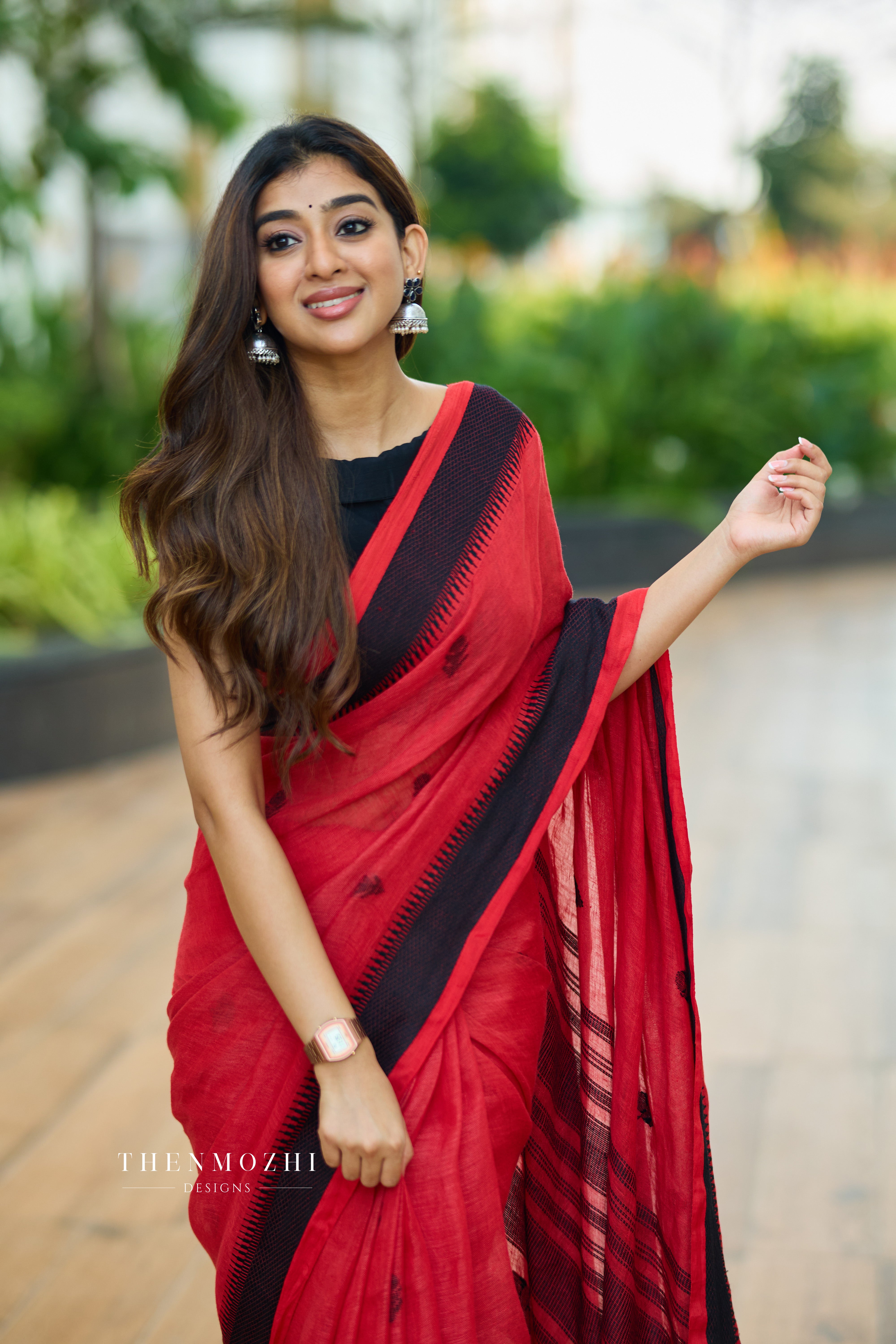 Red Linen Saree