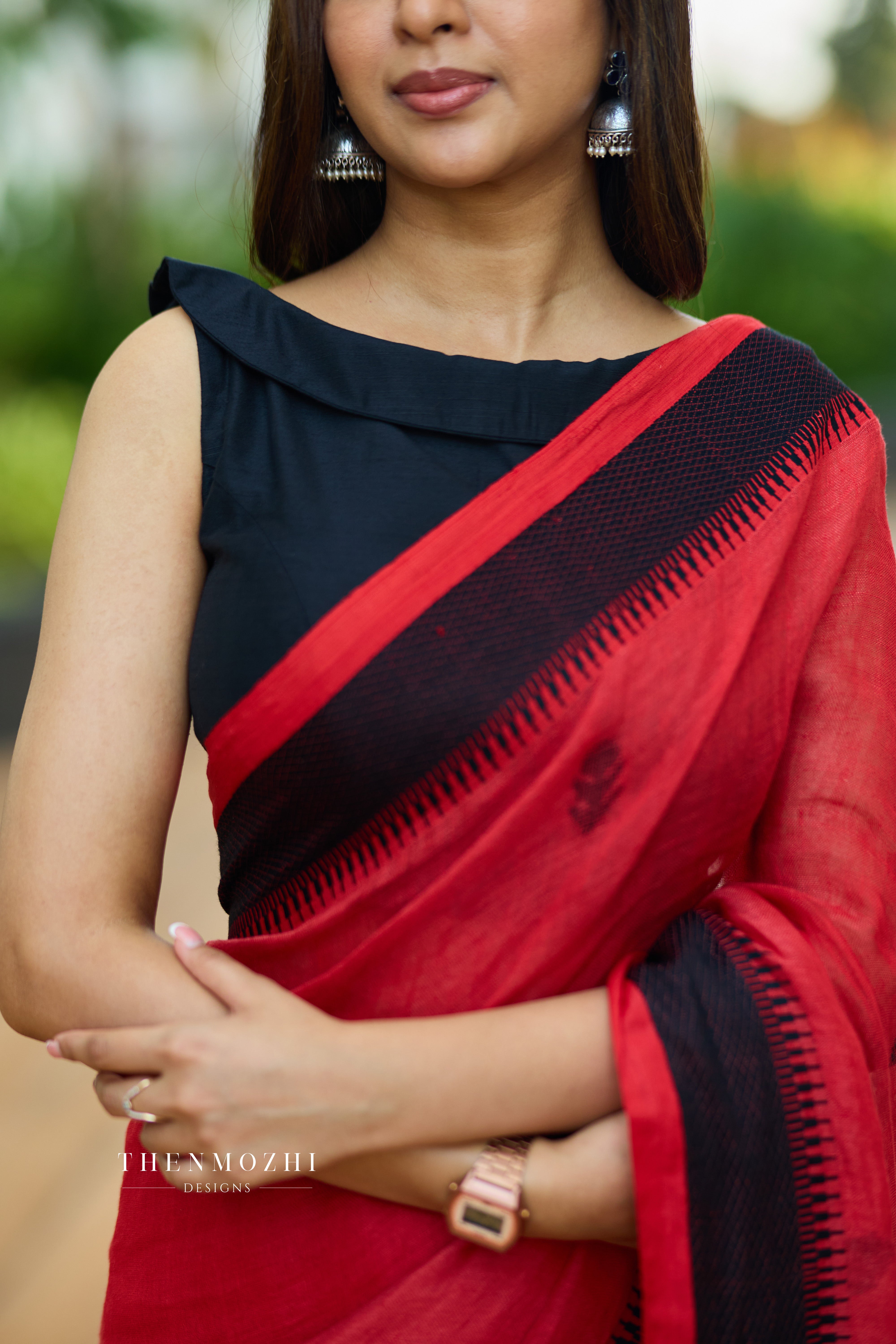 Red Linen Saree