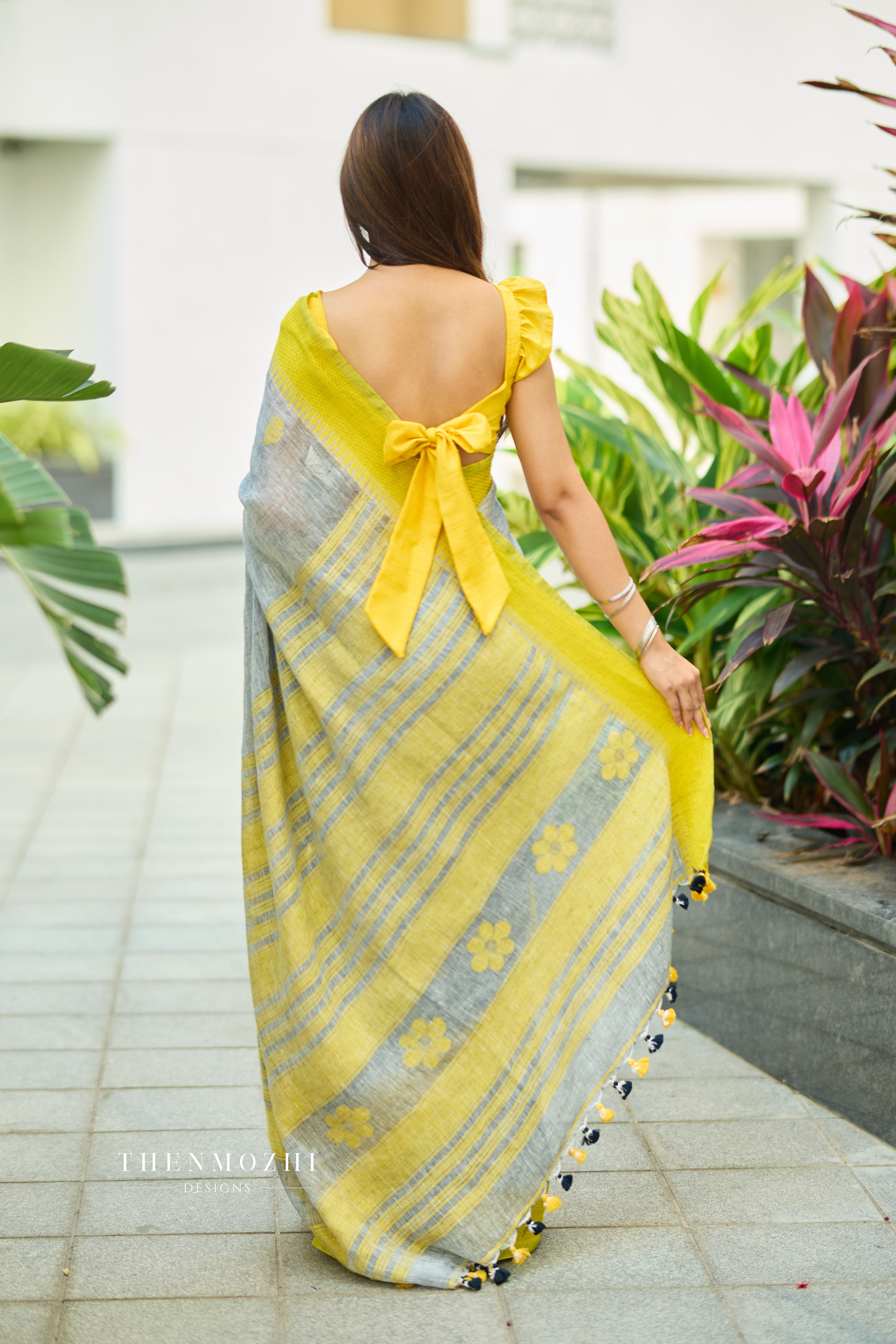Grey Linen Saree