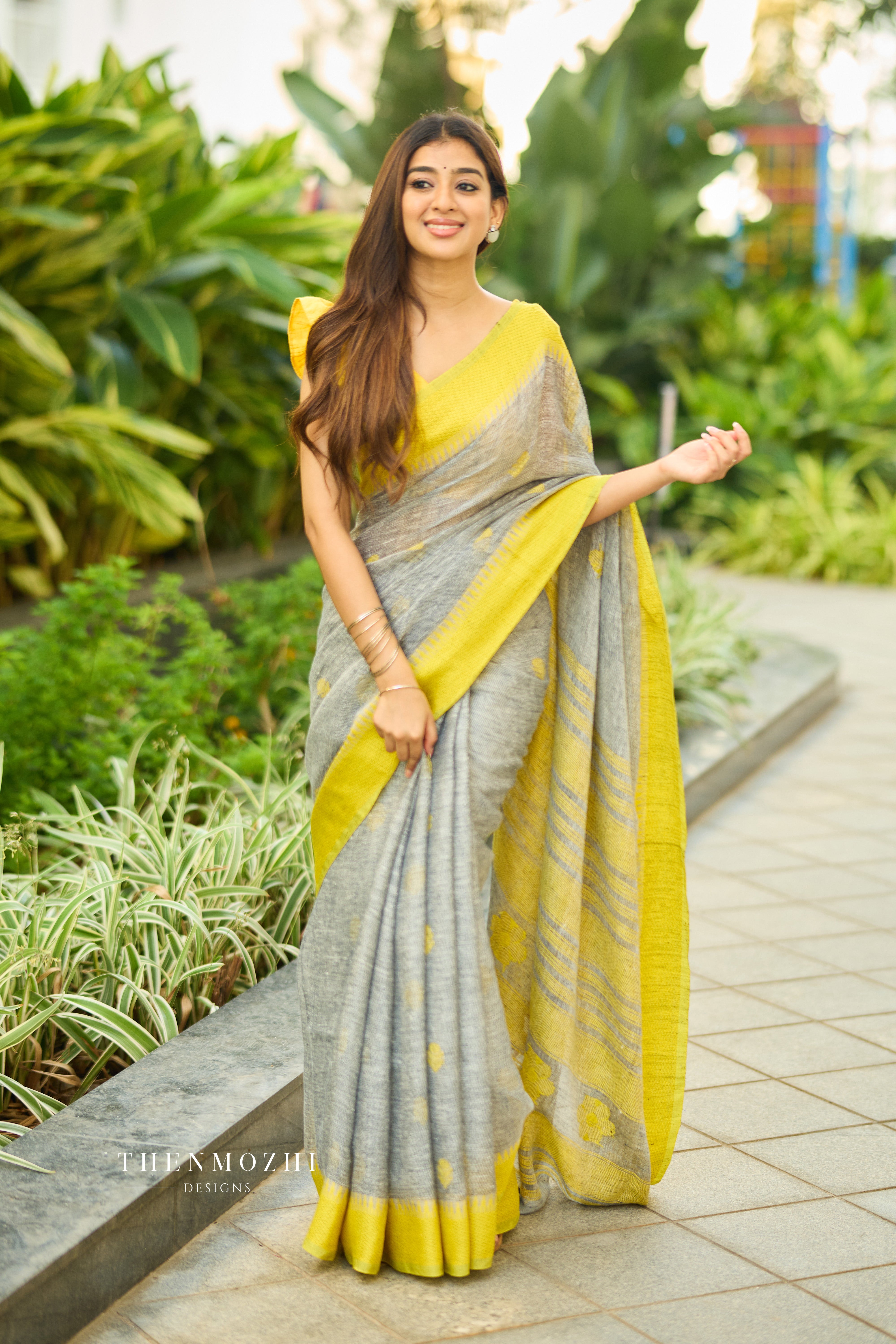 Grey Linen Saree