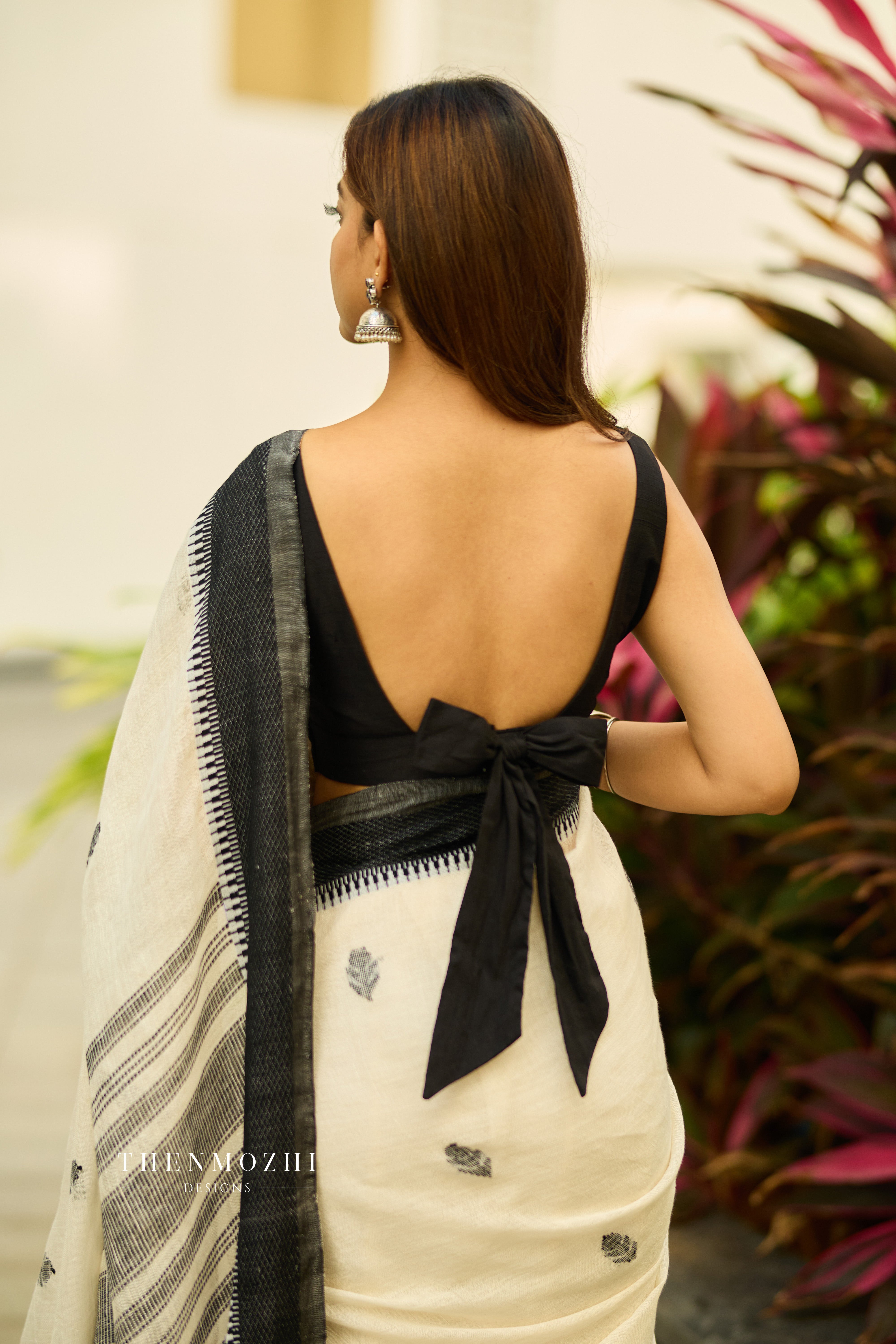 Back Open Black Bow Blouse