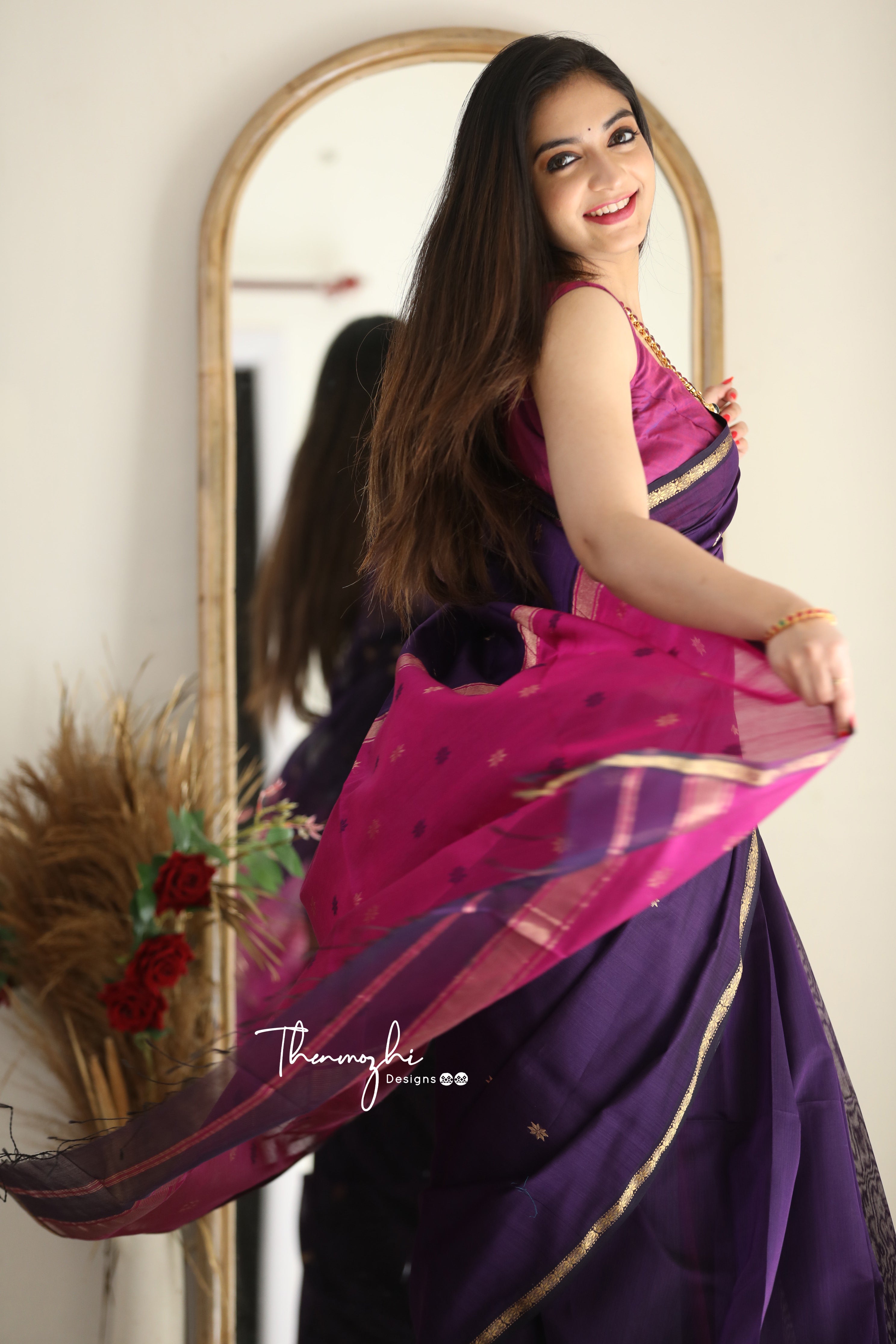 Ethnic Purple Maheshwari Silk Cotton Handloom Saree