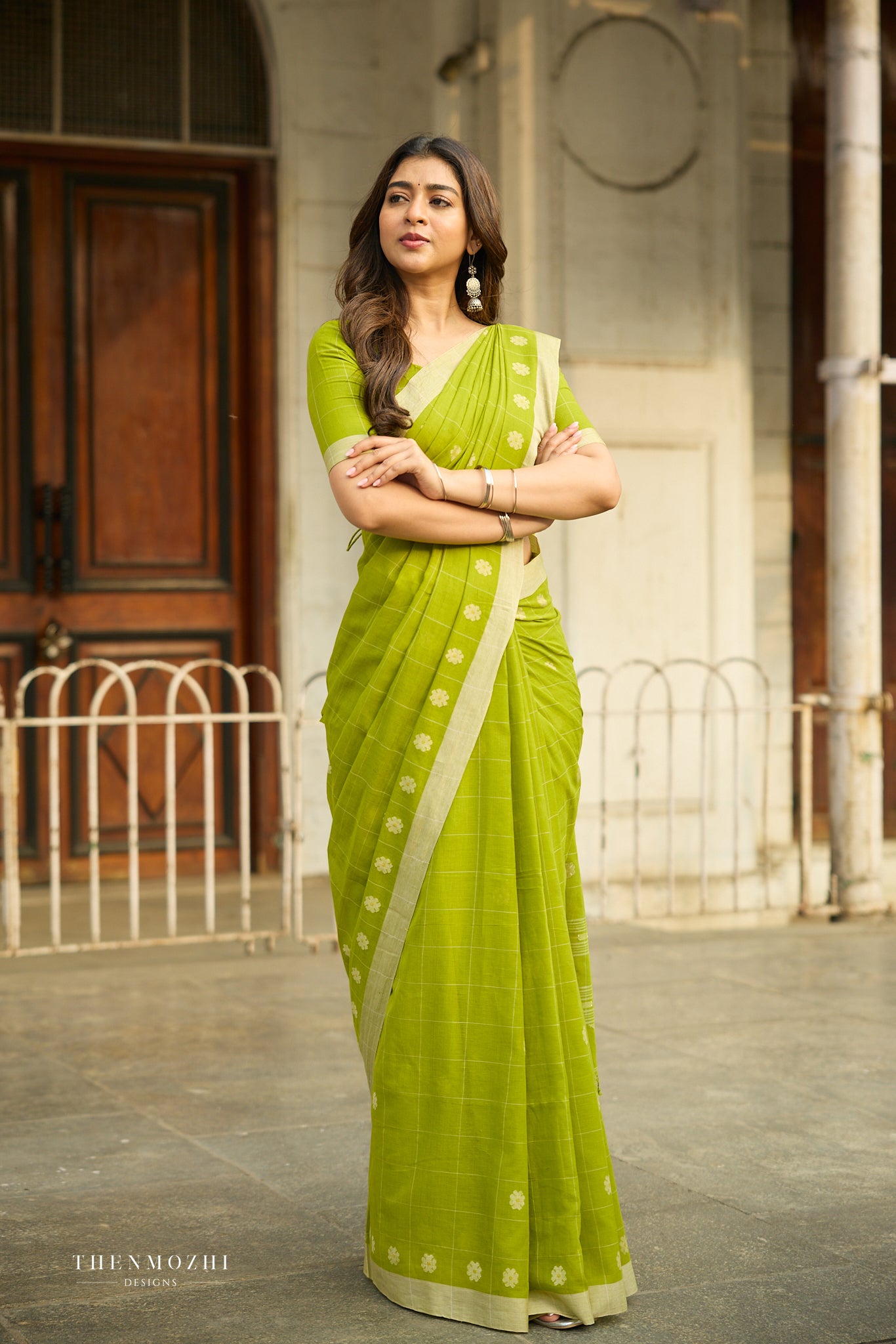 Pear Green Bengal Cotton Saree