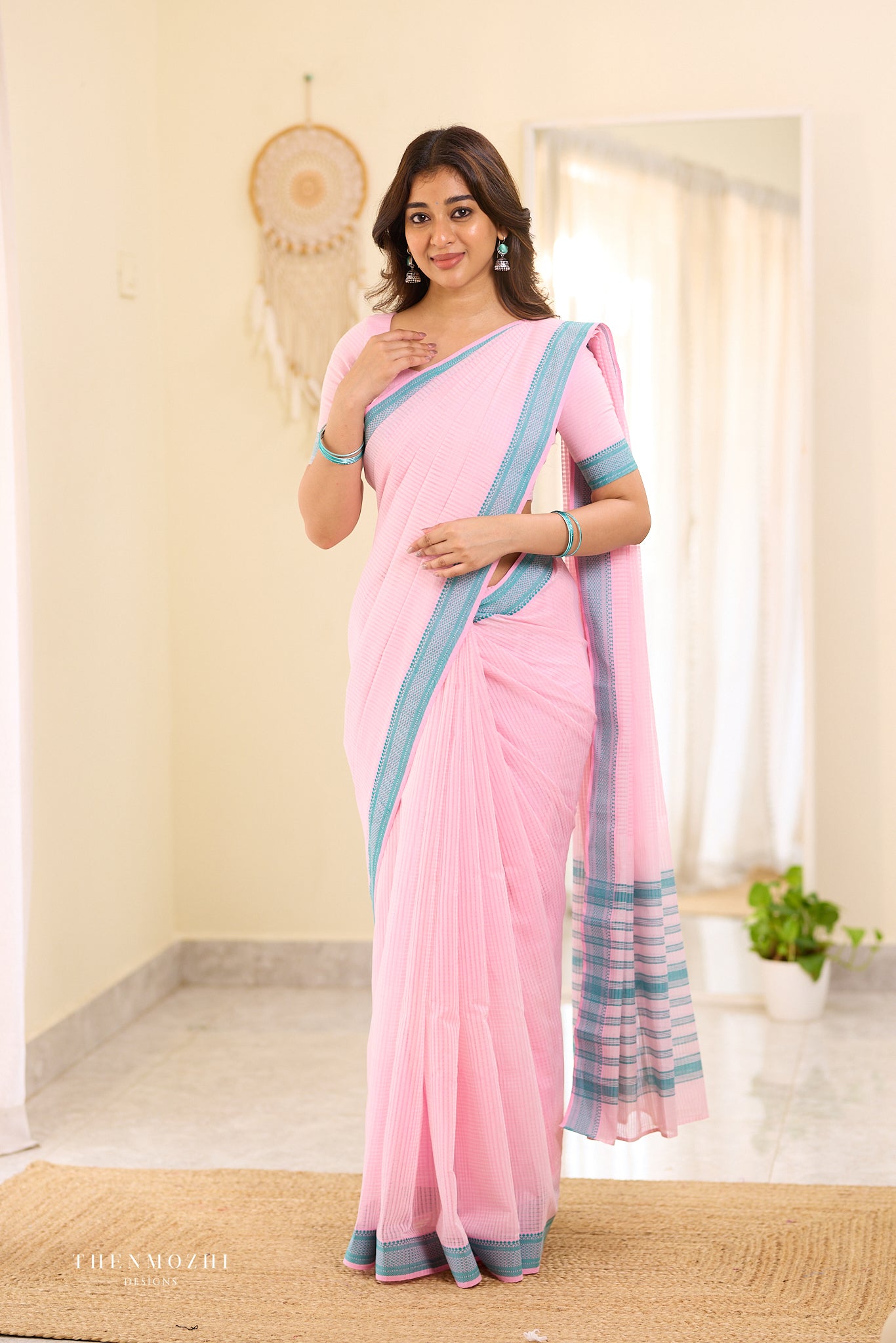 Rose Milk Mangalagiri Missing checks Cotton Saree