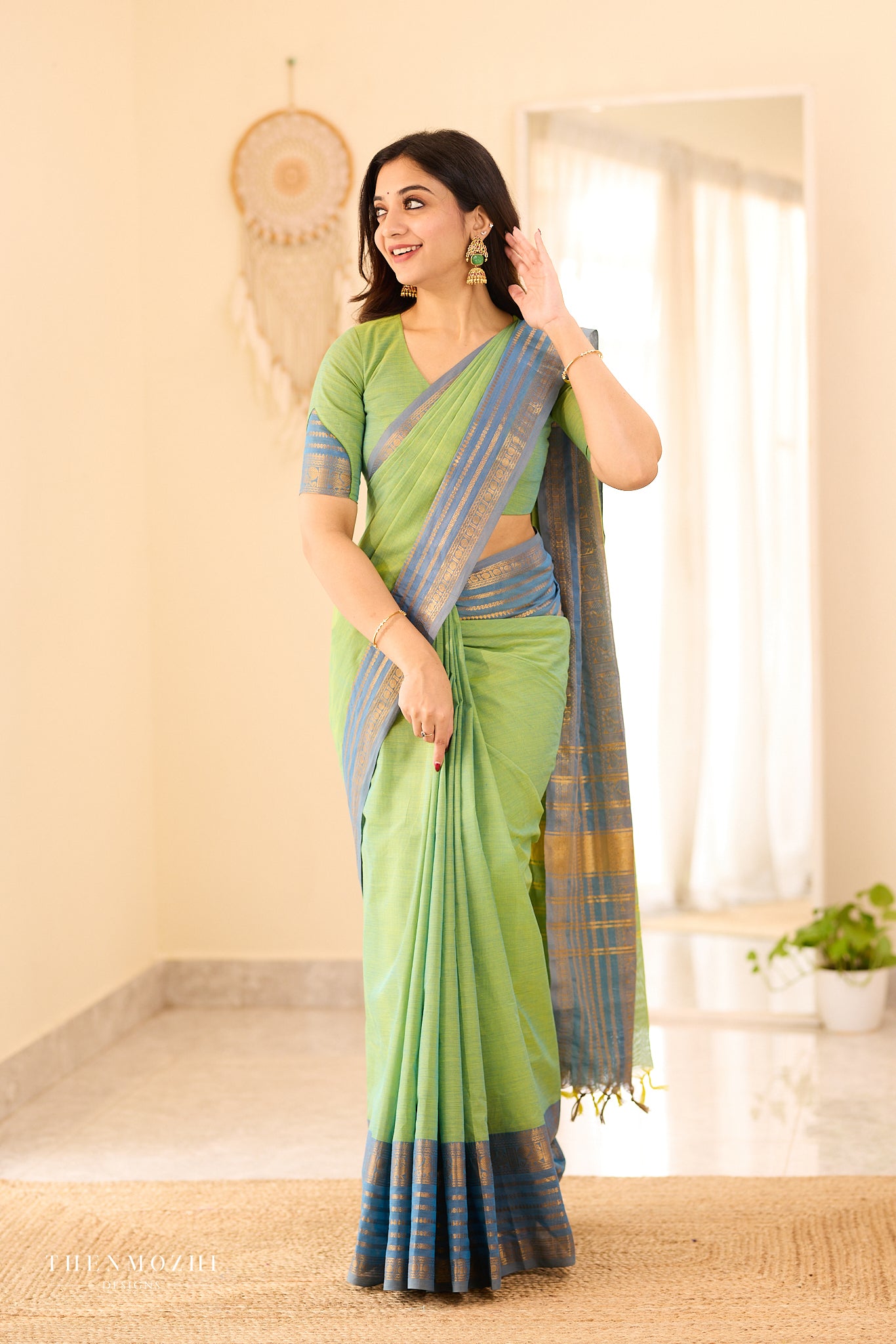 Pistachio Green | Slate Blue Chettinad Cotton