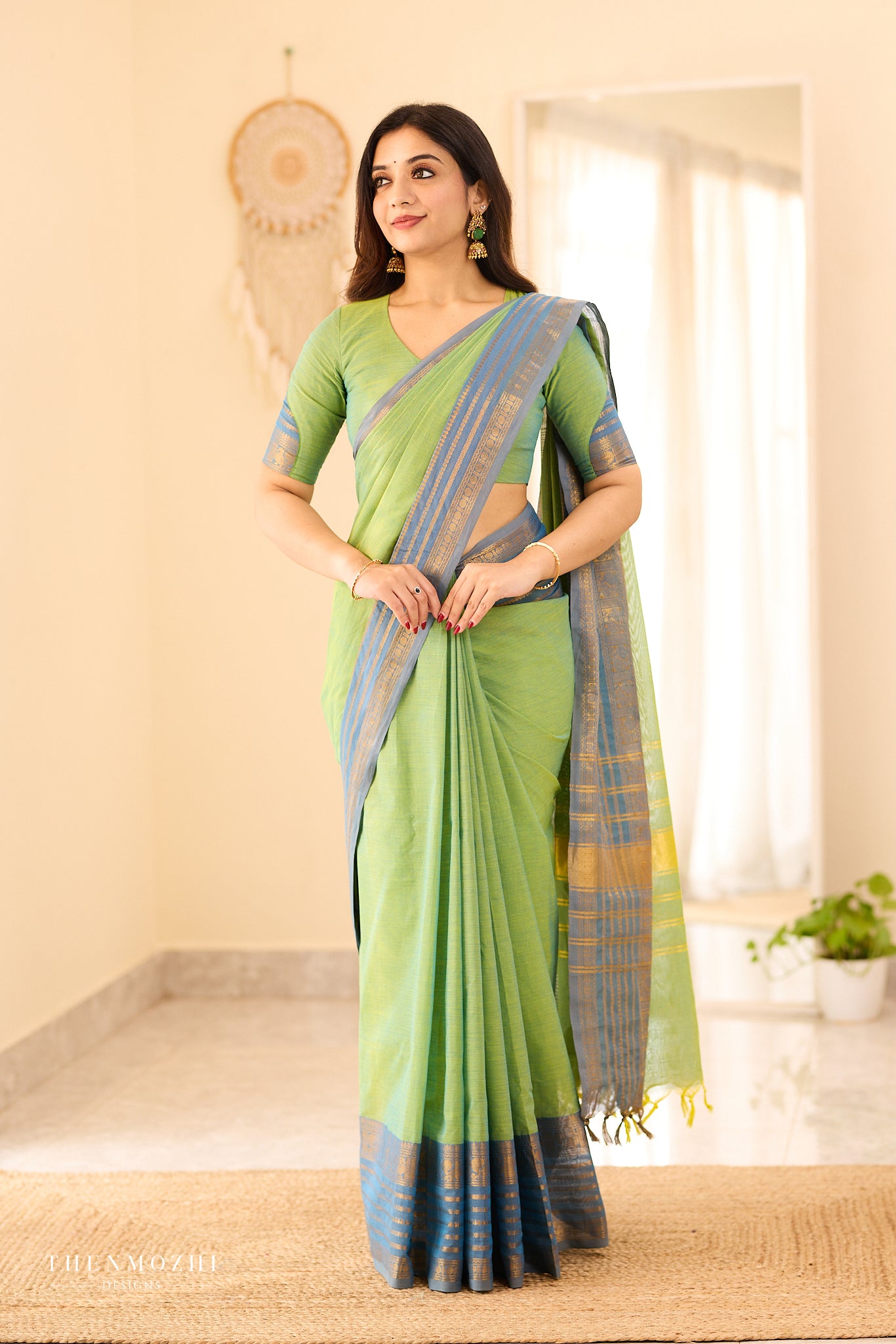Pistachio Green | Slate Blue Chettinad Cotton