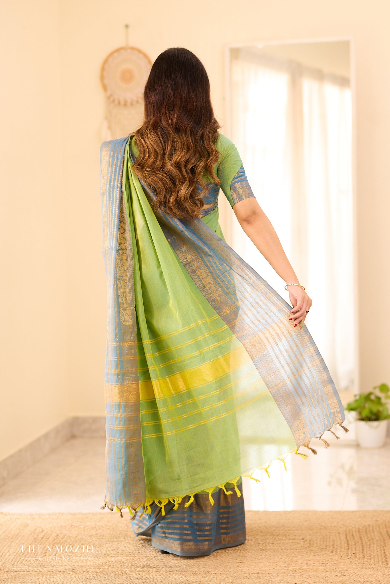 Pistachio Green | Slate Blue Chettinad Cotton