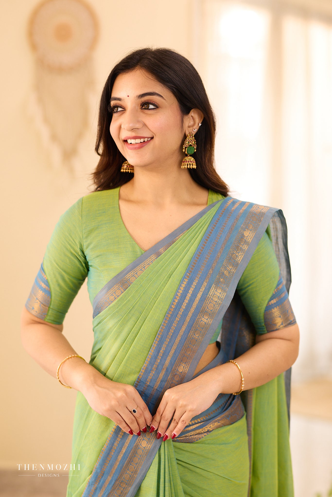 Pistachio Green | Slate Blue Chettinad Cotton