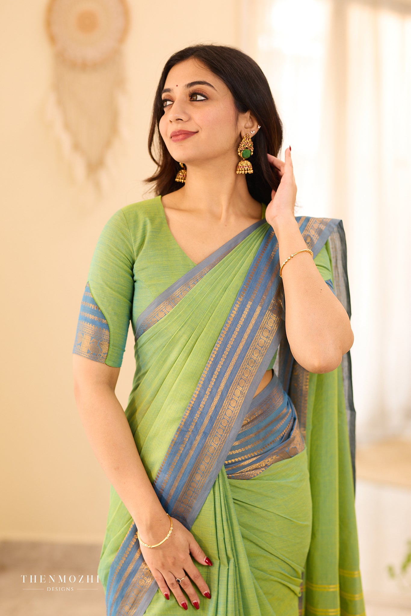 Pistachio Green | Slate Blue Chettinad Cotton