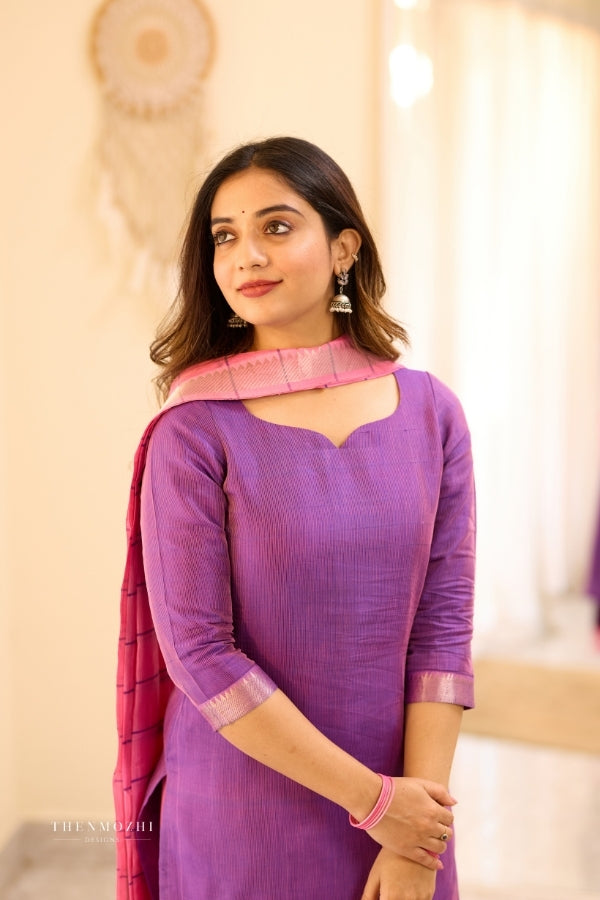 Purple Mangalagiri Semi Silk Salwar