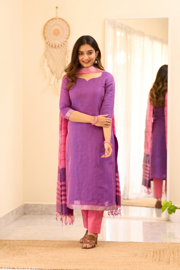 Purple Mangalagiri Semi Silk Salwar