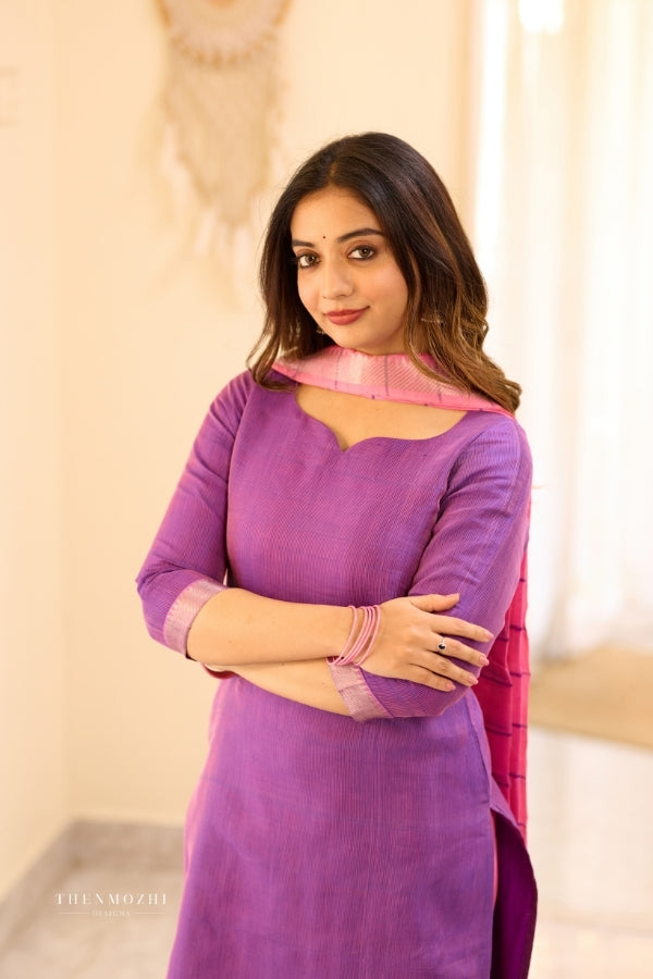 Purple Mangalagiri Semi Silk Salwar