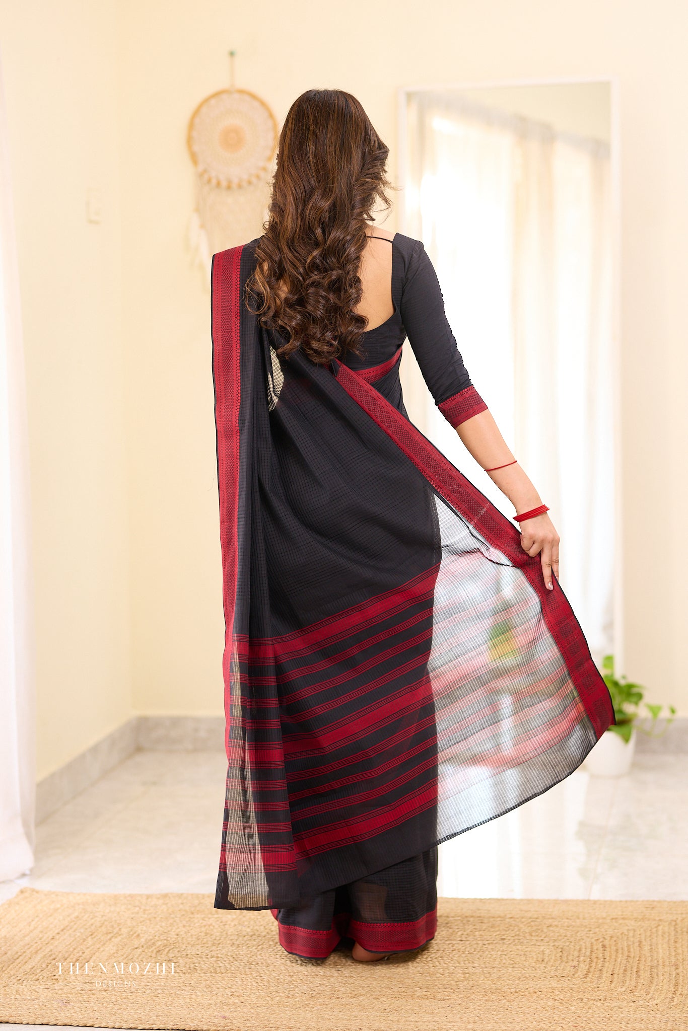 Rich Black Mangalagiri Missing checks Cotton Saree