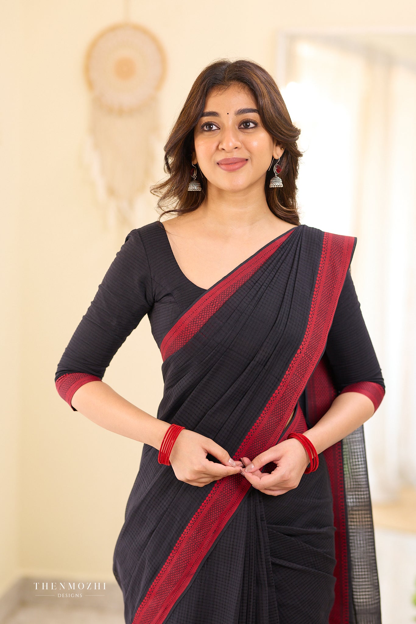 Rich Black Mangalagiri Missing checks Cotton Saree