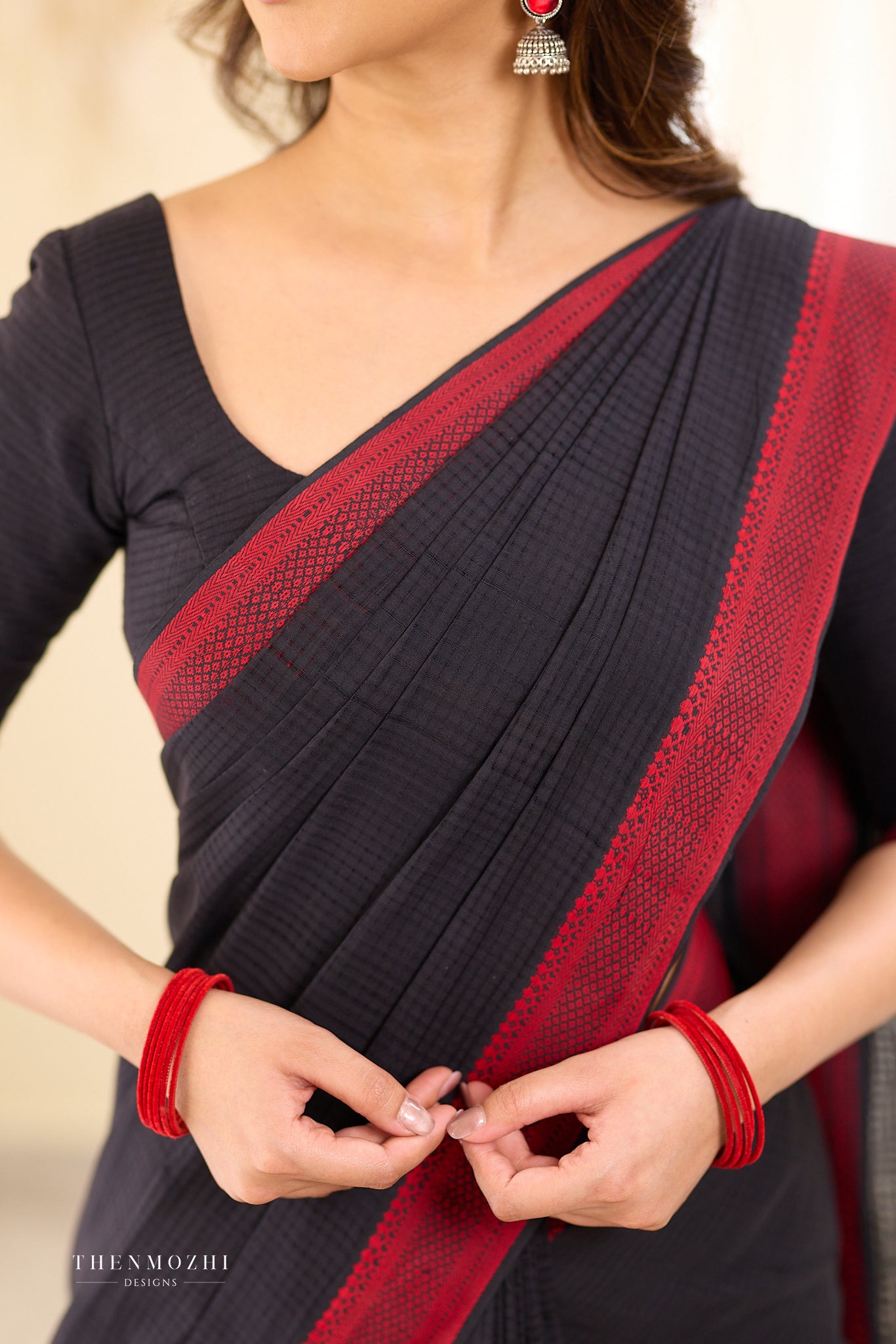Rich Black Mangalagiri Missing checks Cotton Saree