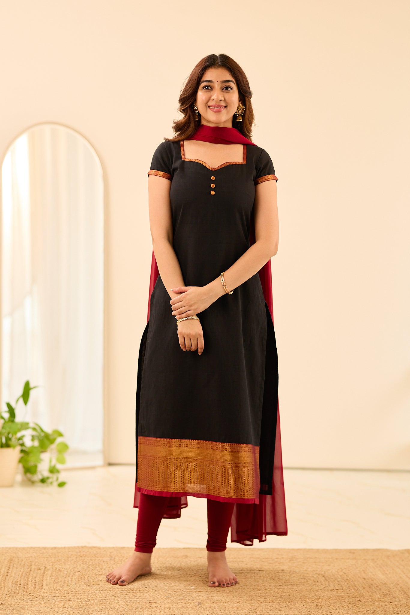 Rich Black with Red Border Chettinad Cotton Salwar