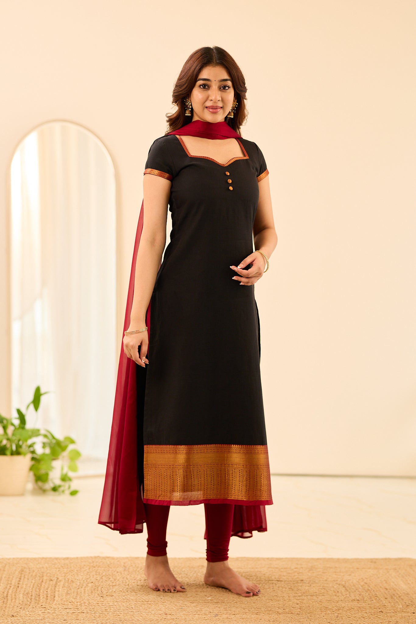 Rich Black with Red Border Chettinad Cotton Salwar