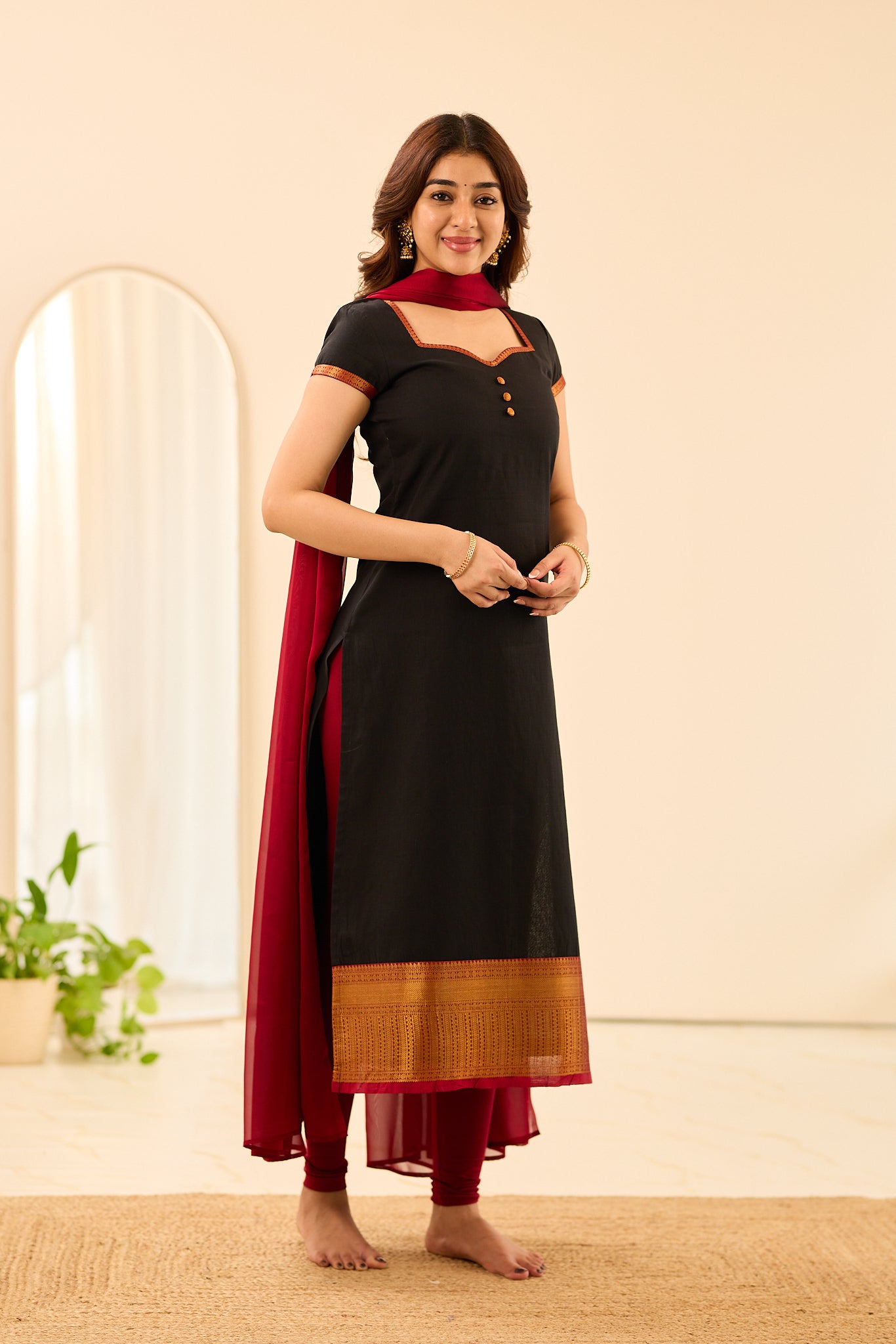 Rich Black with Red Border Chettinad Cotton Salwar