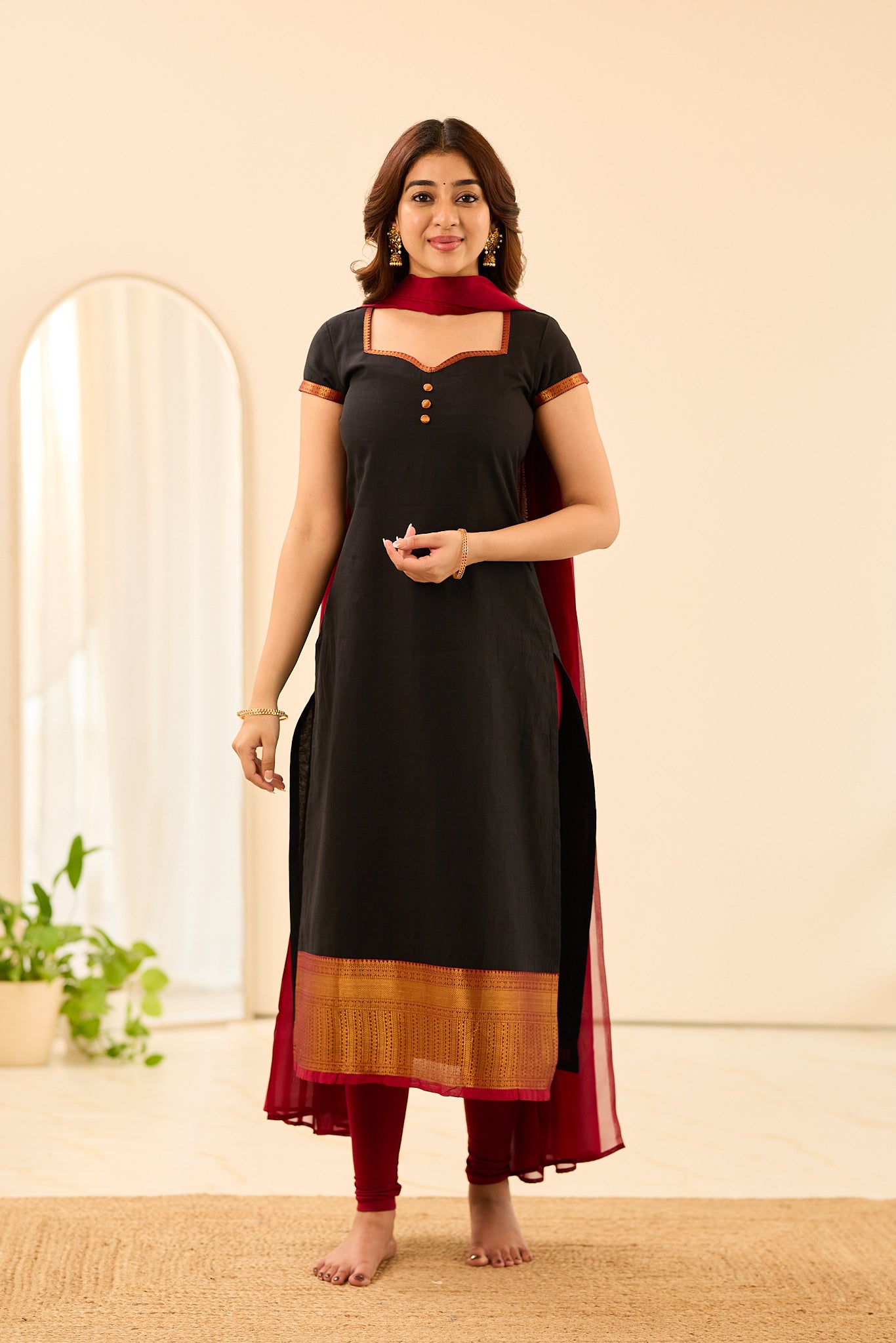 Rich Black with Red Border Chettinad Cotton Salwar