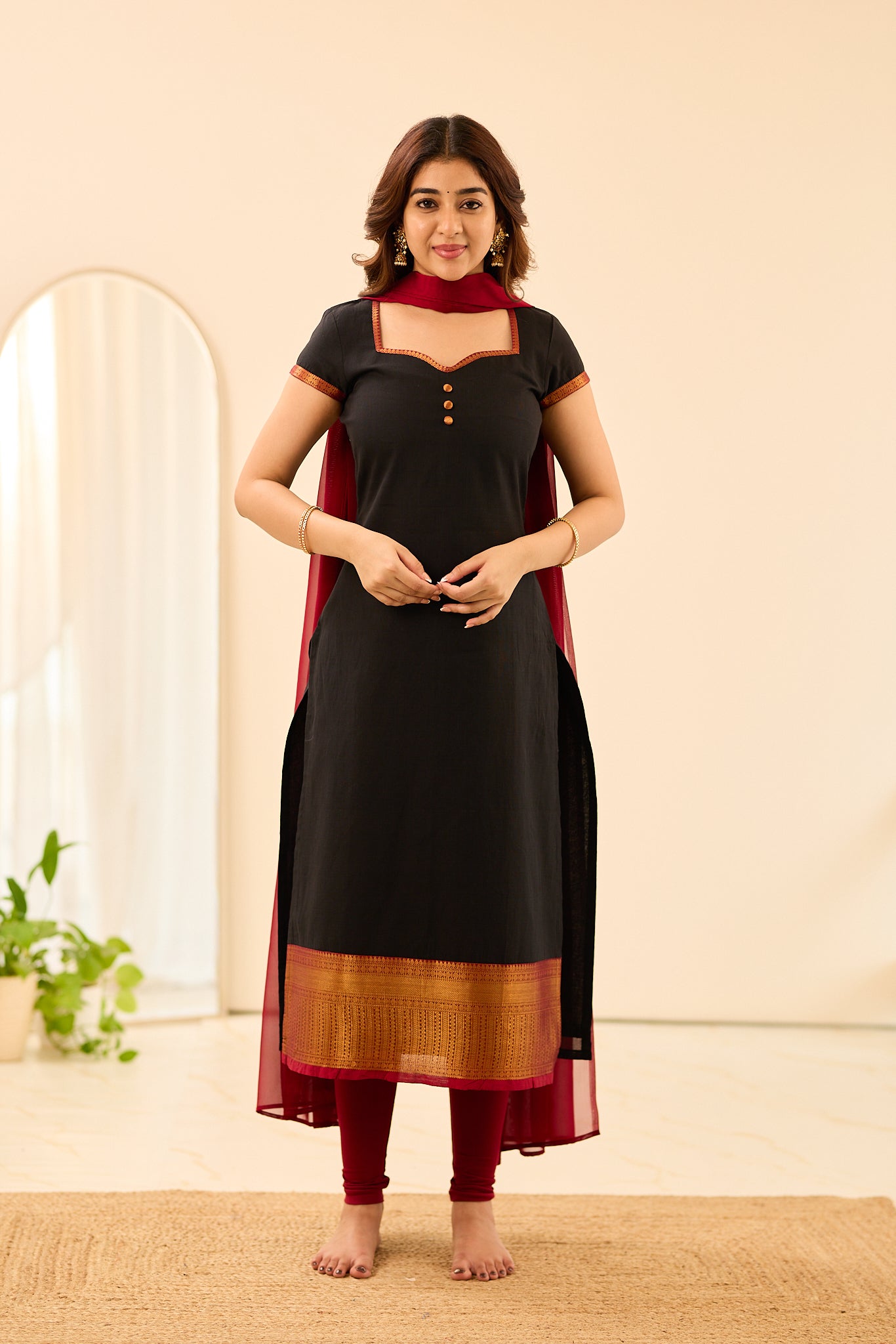 Rich Black with Red Border Chettinad Cotton Salwar