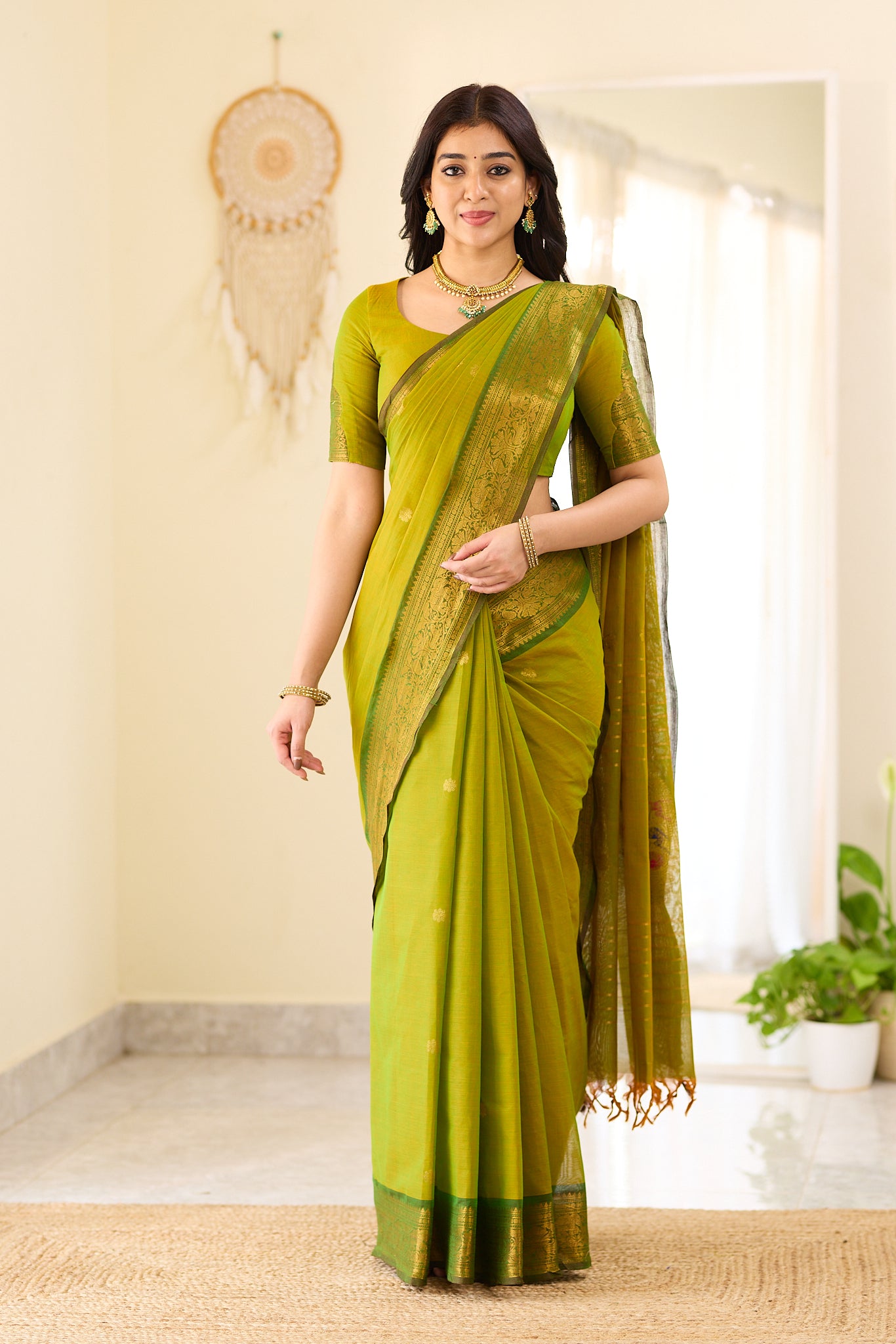 Rich Olive Green With Forest green Border Chettinad Cotton Saree