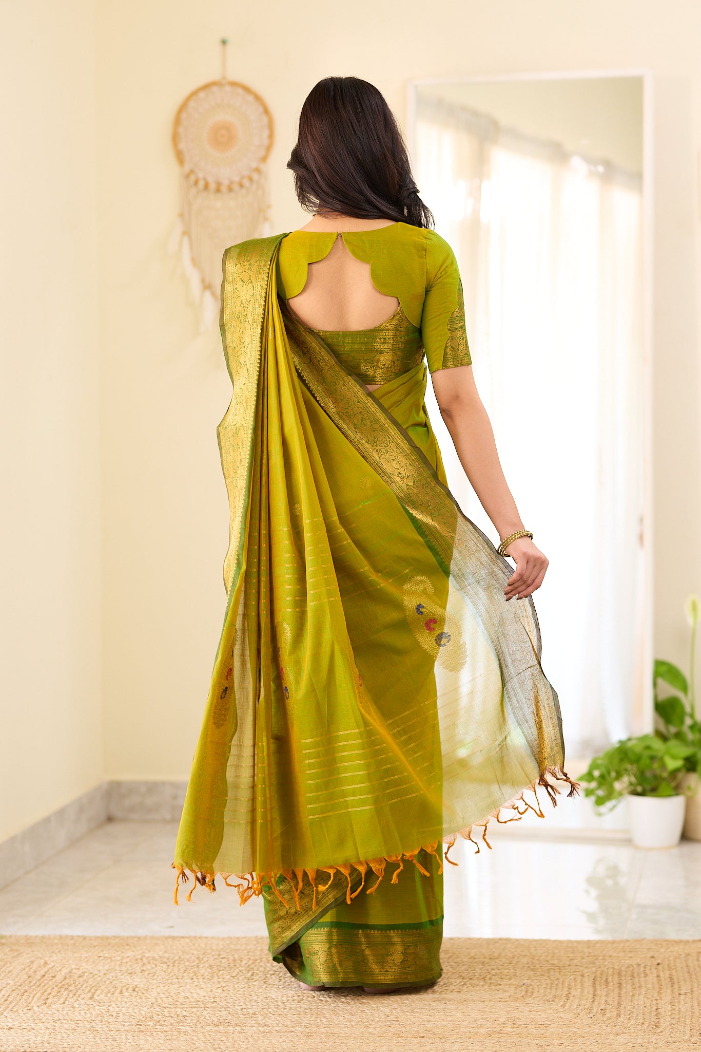 Rich Olive Green With Forest green Border Chettinad Cotton Saree