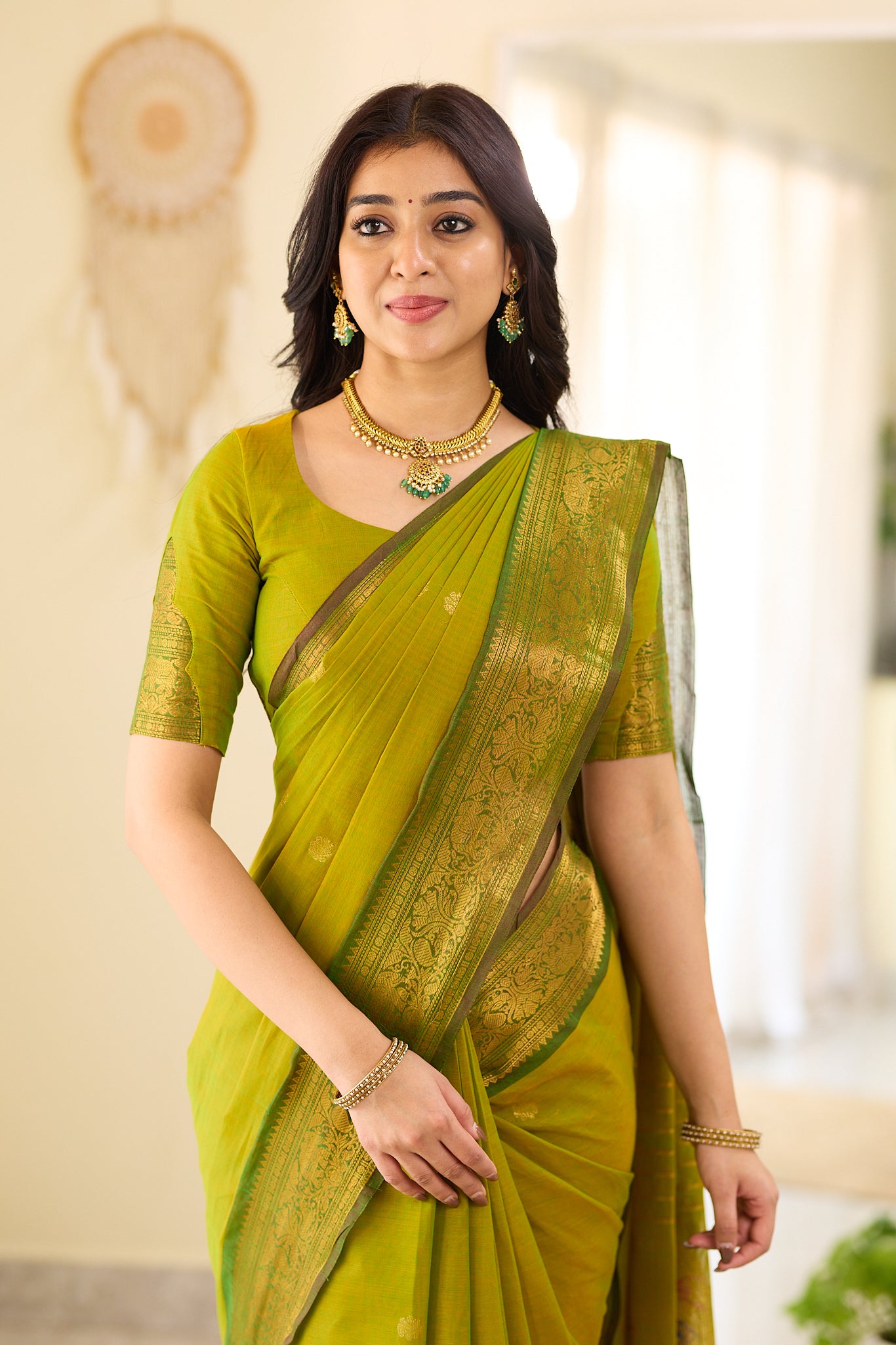 Rich Olive Green With Forest green Border Chettinad Cotton Saree