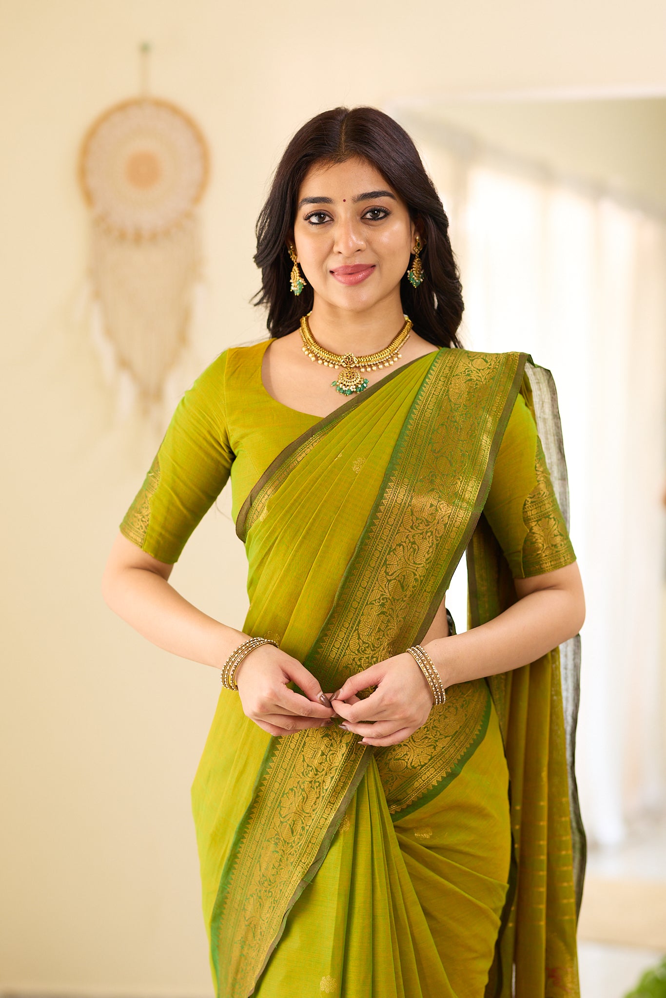 Rich Olive Green With Forest green Border Chettinad Cotton Saree