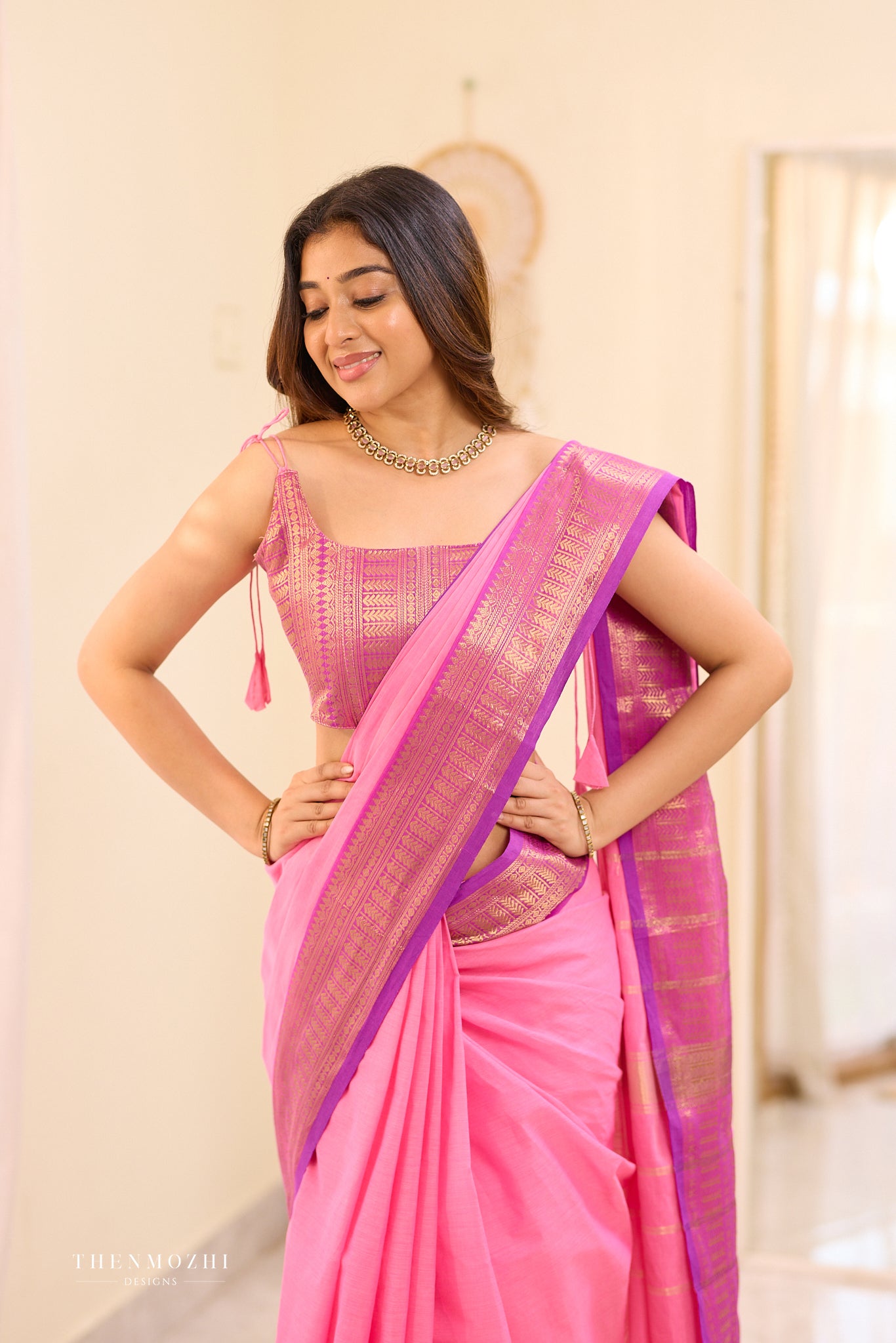 Rose - Milk Chettinad Cotton Saree