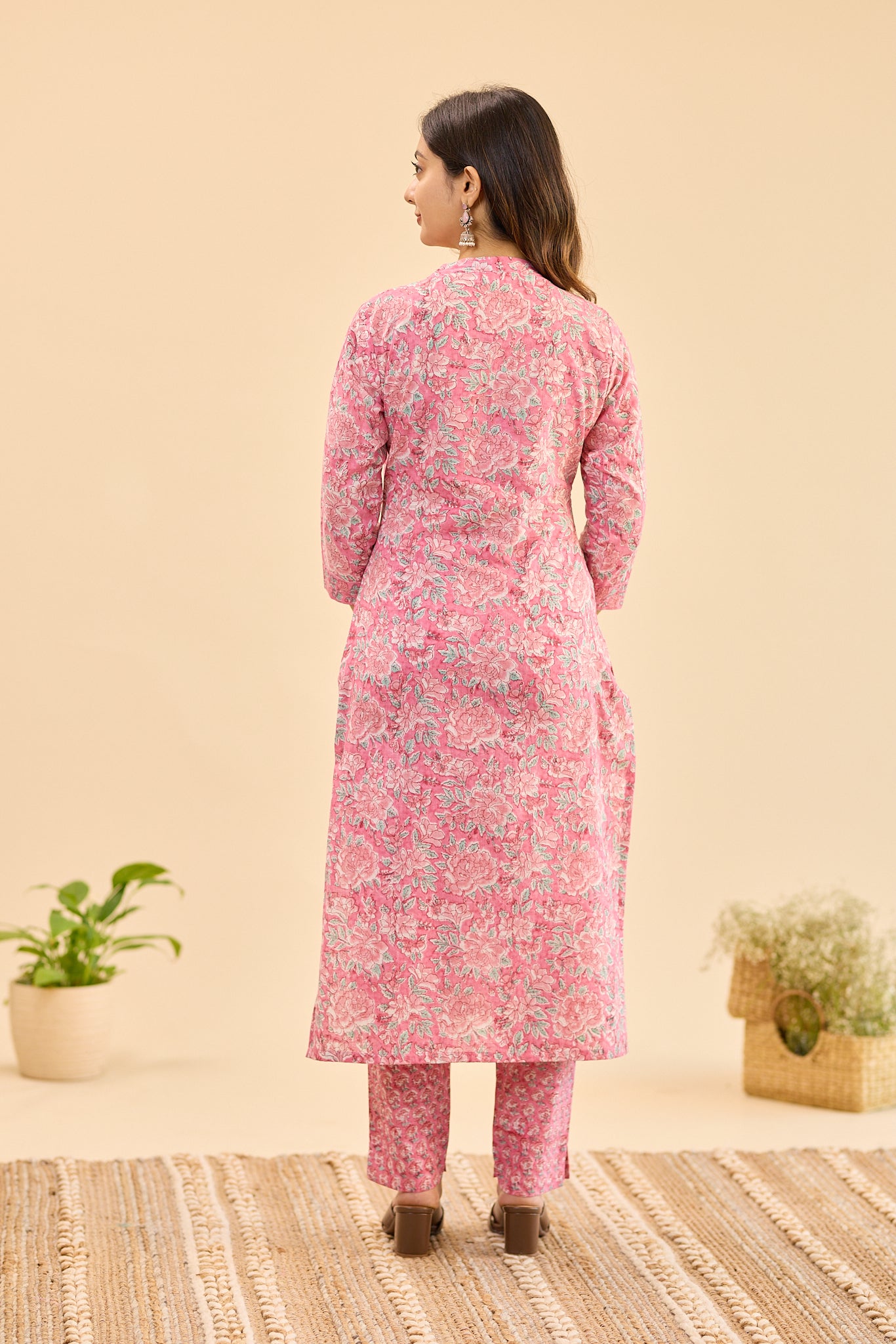 Rose Meadow with White Floral Print Cotton Salwar Suit with Kota Dupatta