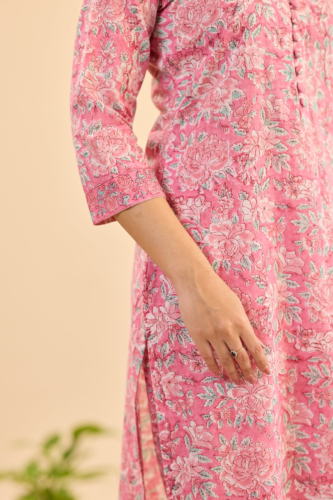 Rose Meadow with White Floral Print Cotton Salwar Suit with Kota Dupatta