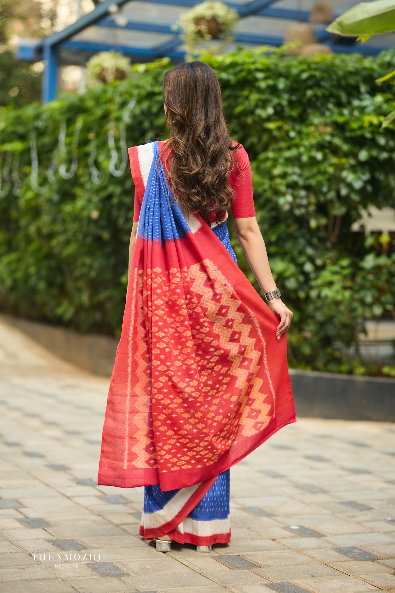 Royal Blue With Bright Red Ikkat Cotton Saree
