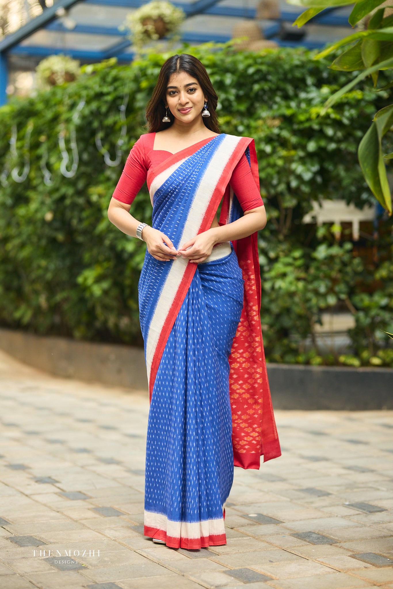 Royal Blue With Bright Red Ikkat Cotton Saree