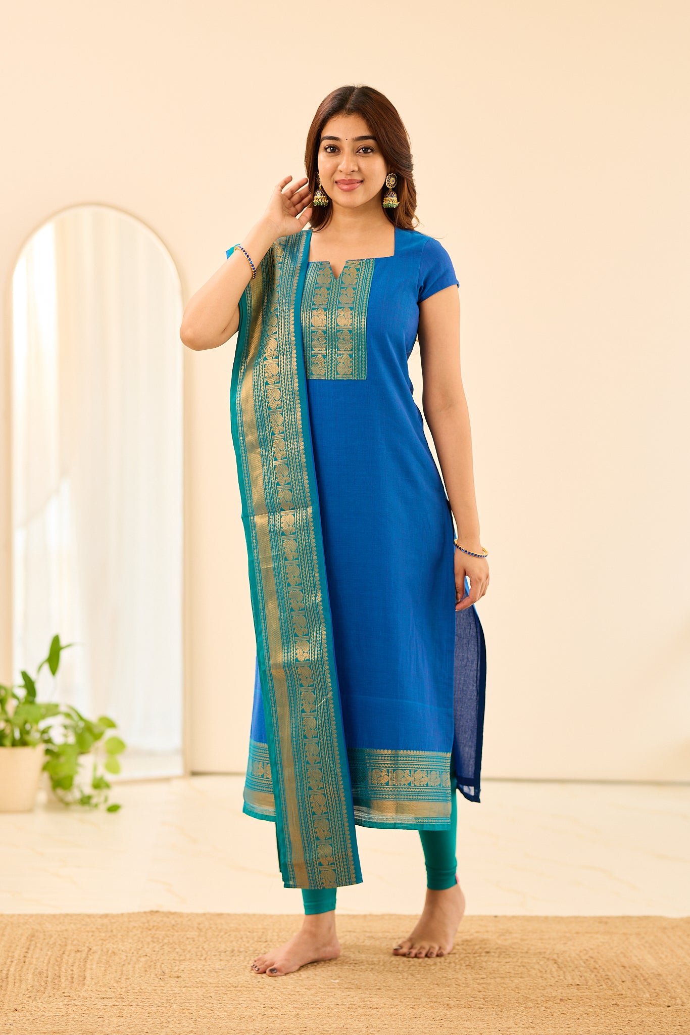 Royal Peacock Blue Chettinad Cotton Salwar