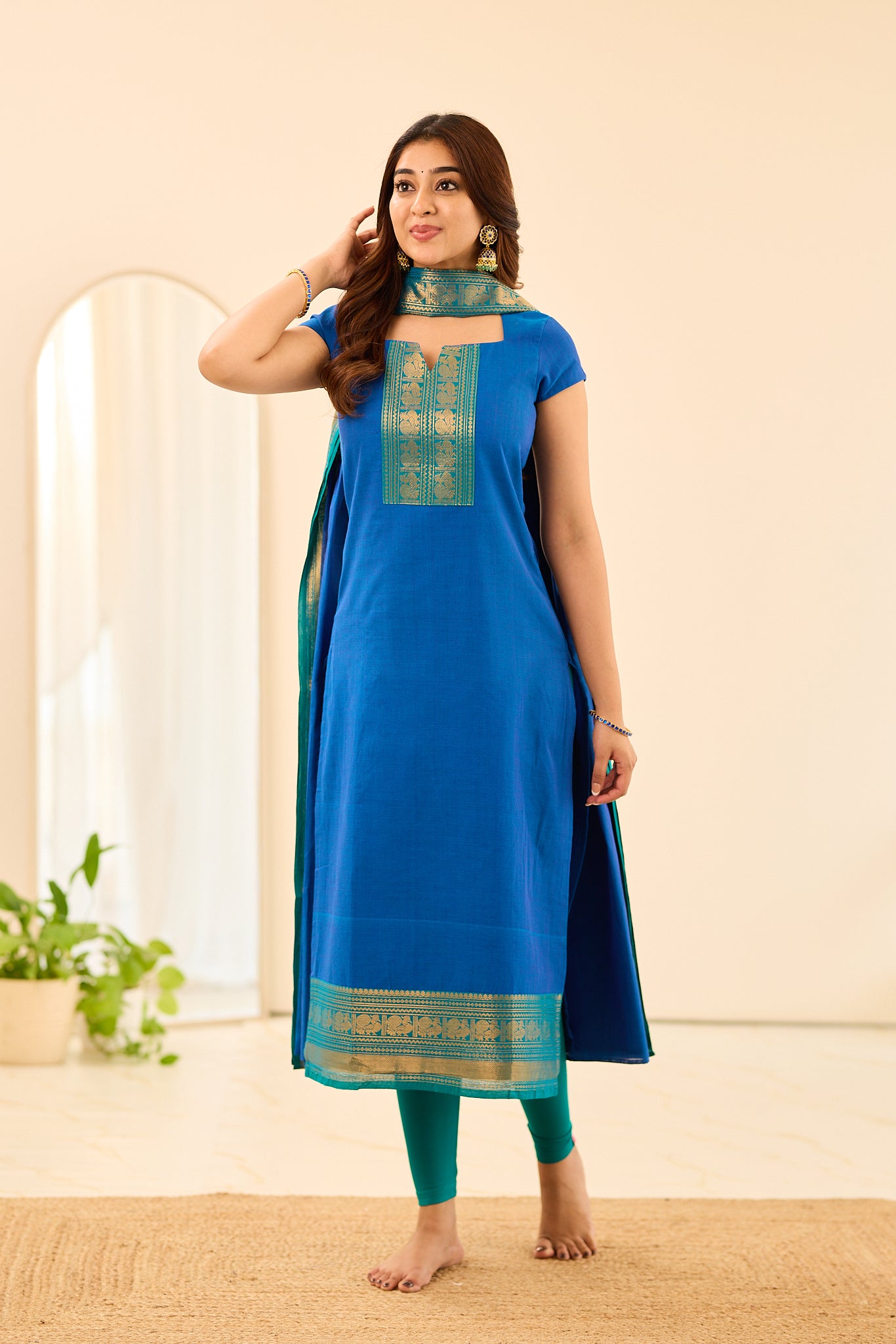 Royal Peacock Blue Chettinad Cotton Salwar