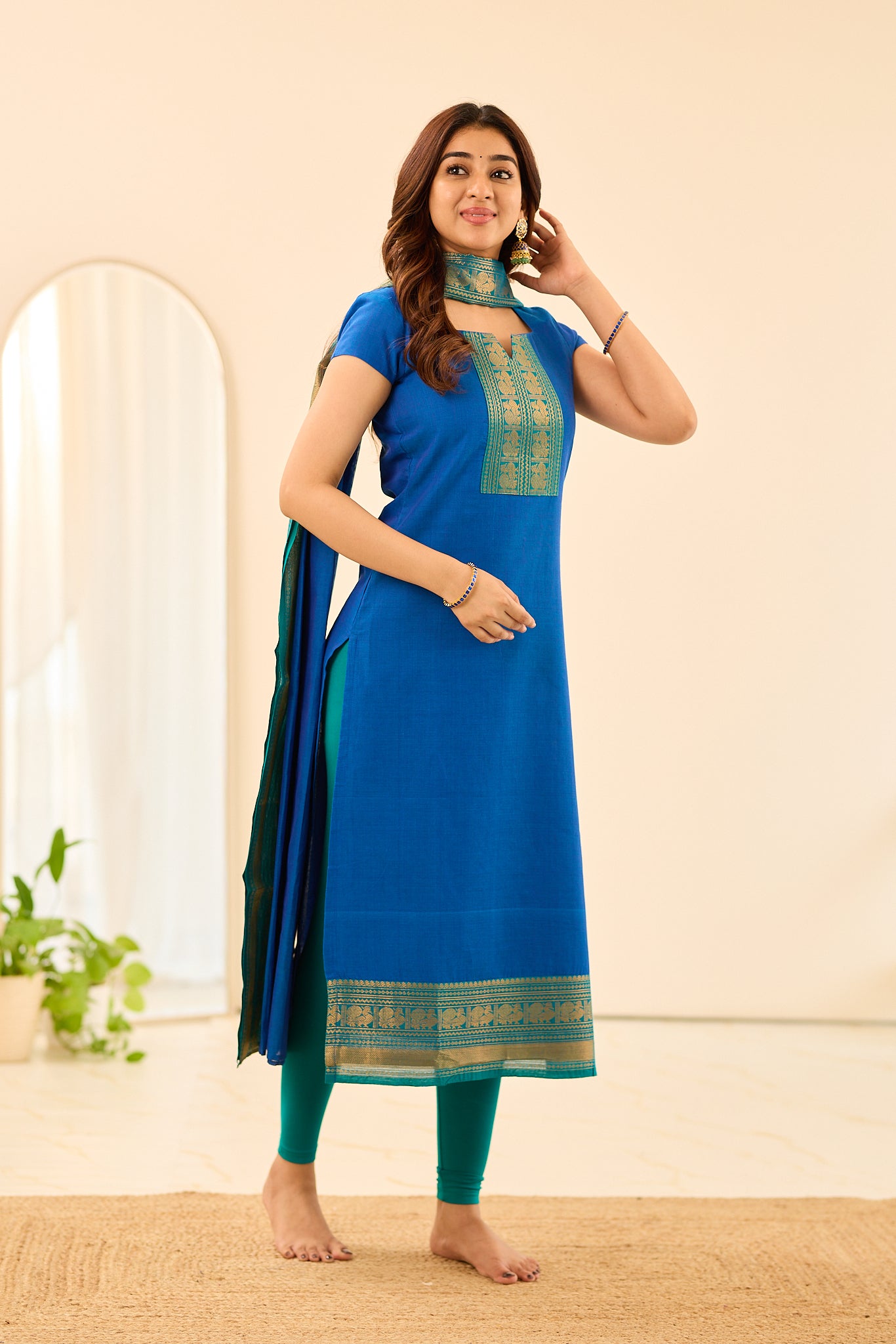 Royal Peacock Blue Chettinad Cotton Salwar