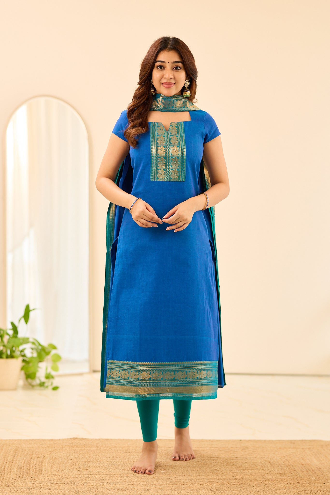 Royal Peacock Blue Chettinad Cotton Salwar