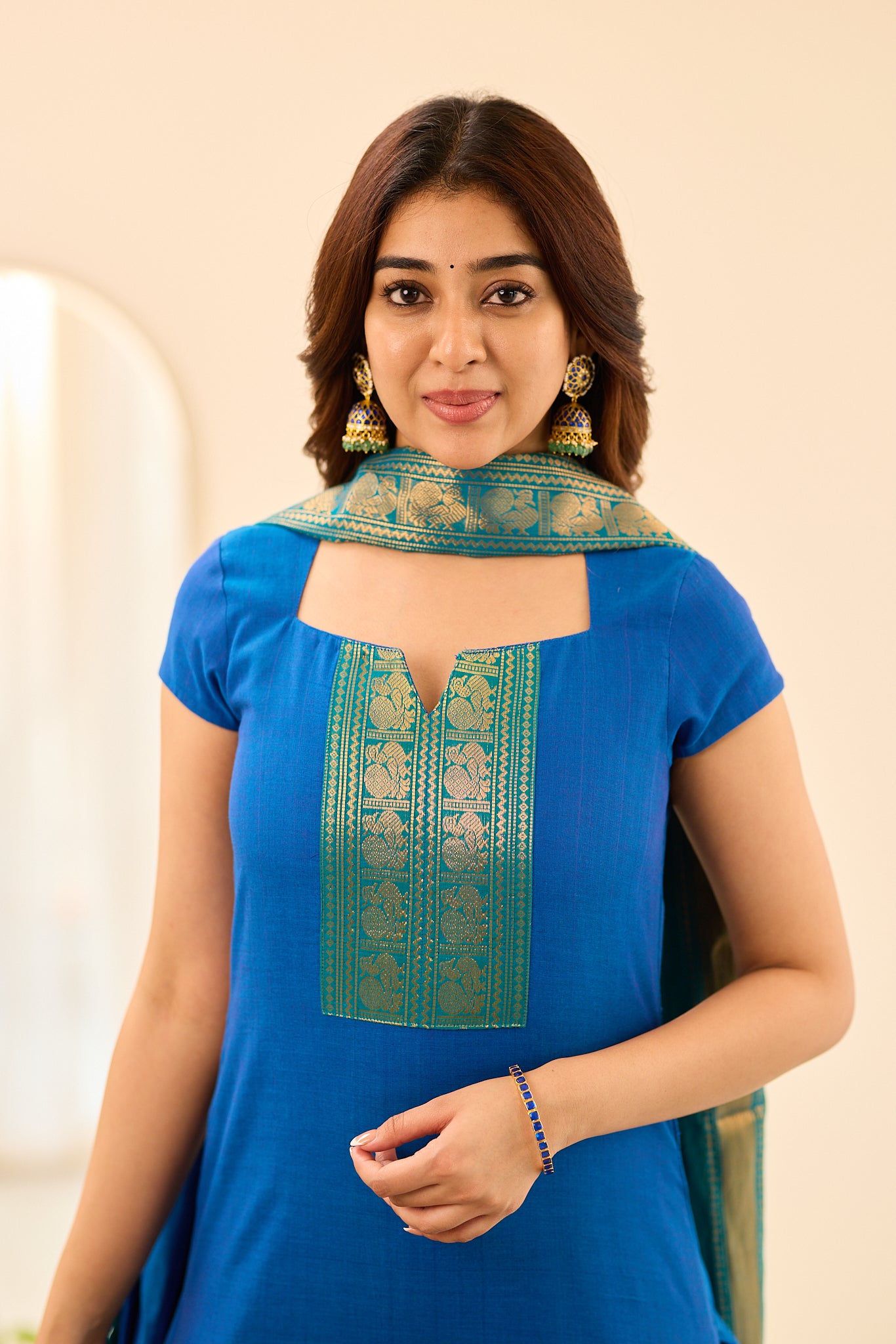 Royal Peacock Blue Chettinad Cotton Salwar