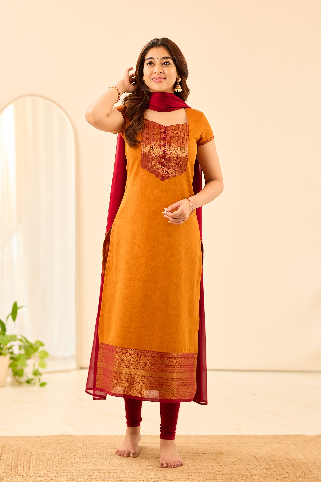 Saffron Orange Chettinad Cotton Salwar