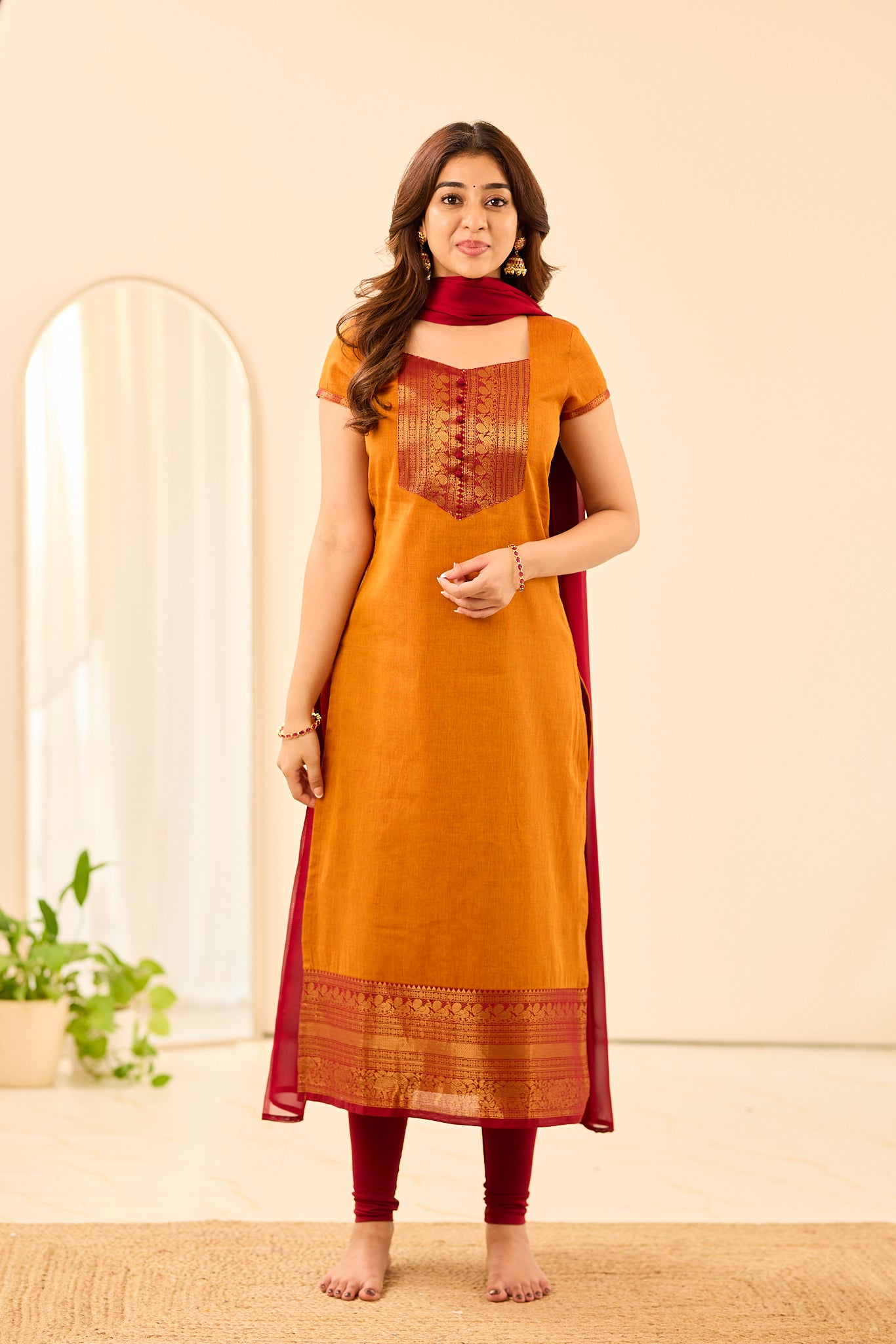 Saffron Orange Chettinad Cotton Salwar