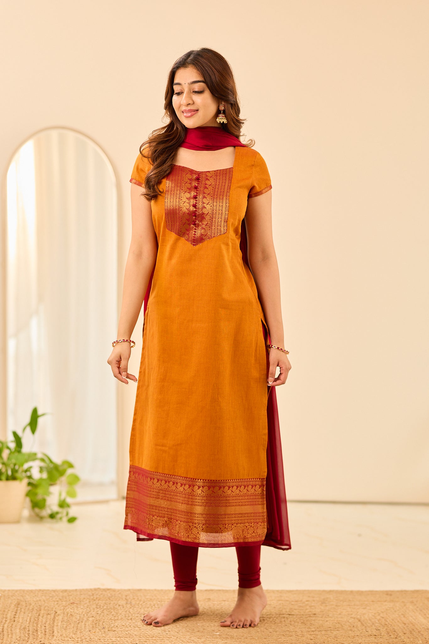 Saffron Orange Chettinad Cotton Salwar