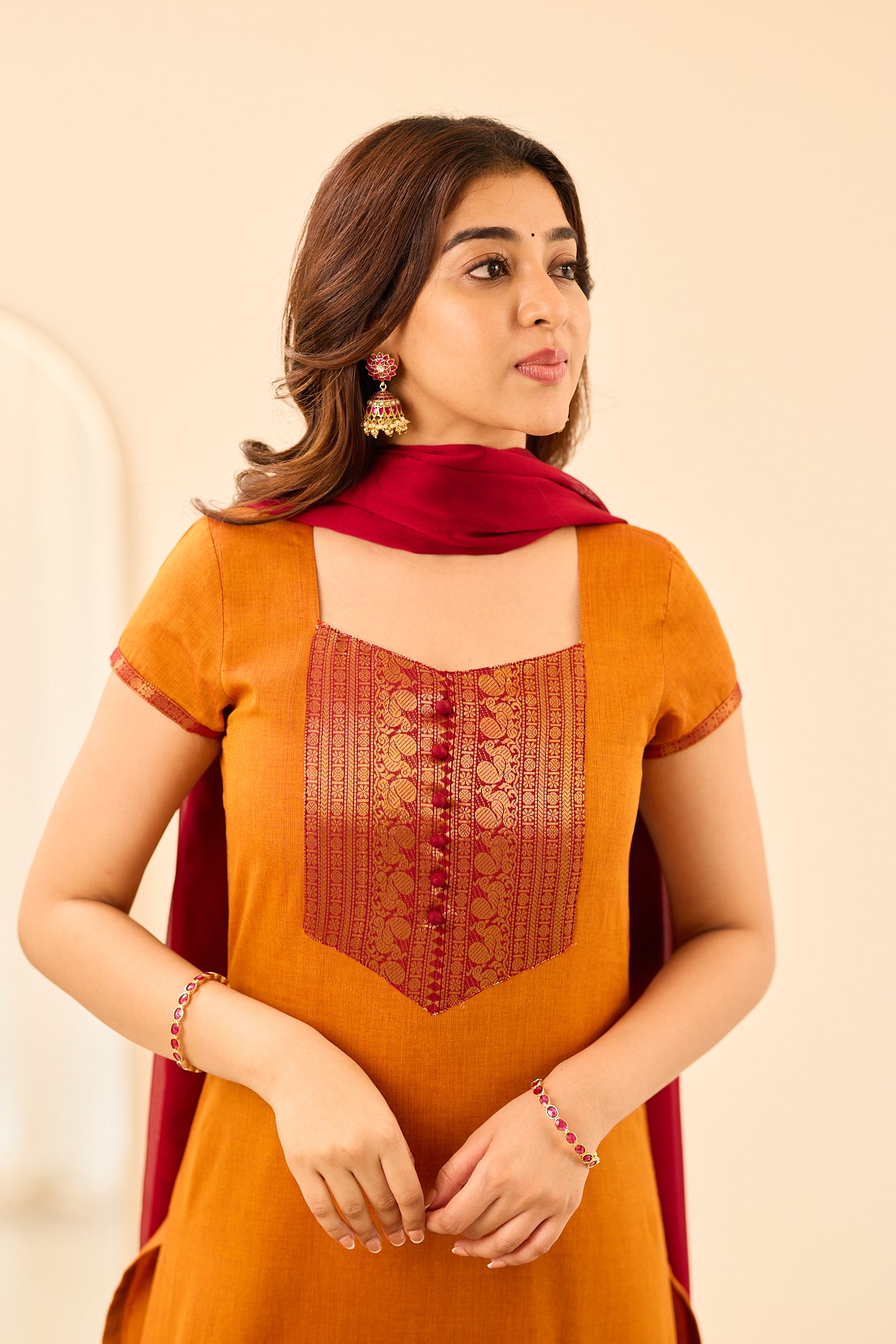 Saffron Orange Chettinad Cotton Salwar