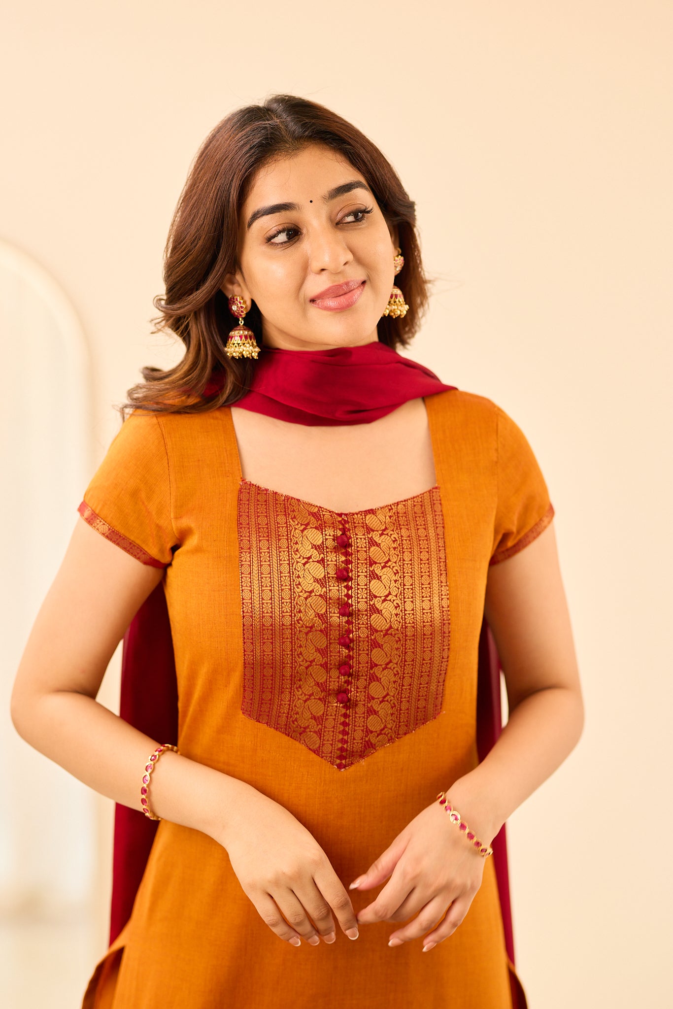 Saffron Orange Chettinad Cotton Salwar