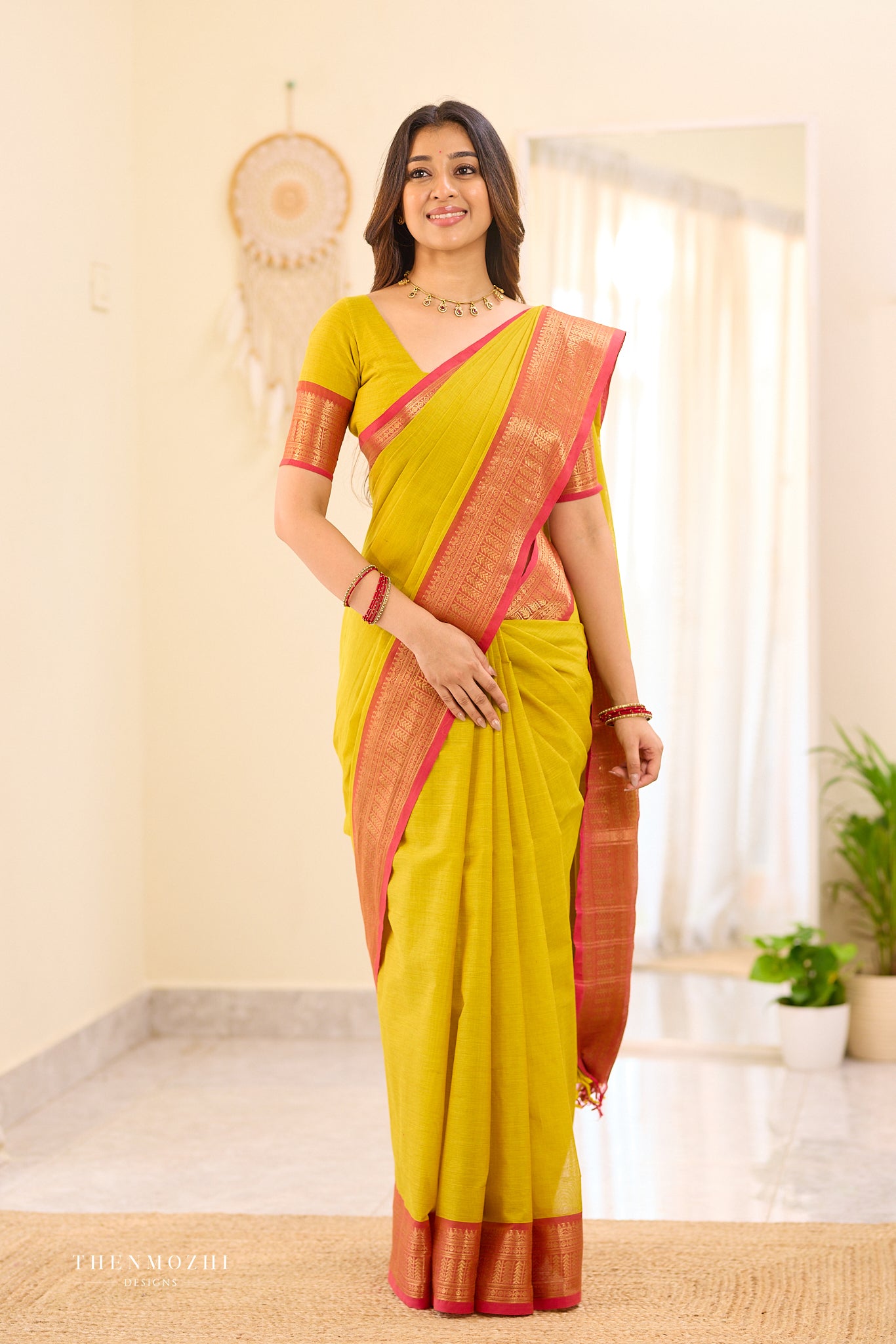 Saffron Yellow Chettinad Cotton Saree