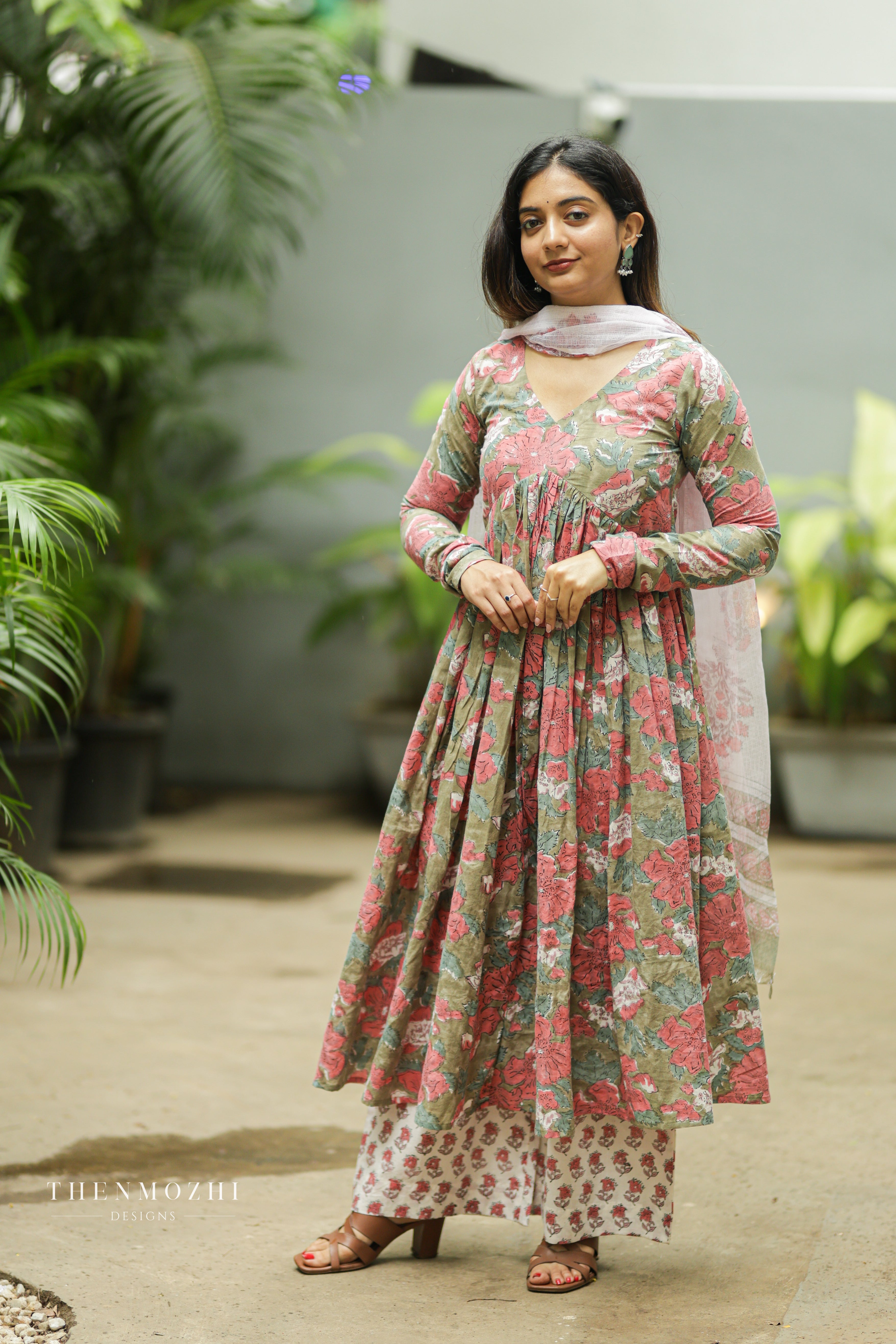 Sage Green Block Printed Alia Cut Suit Set