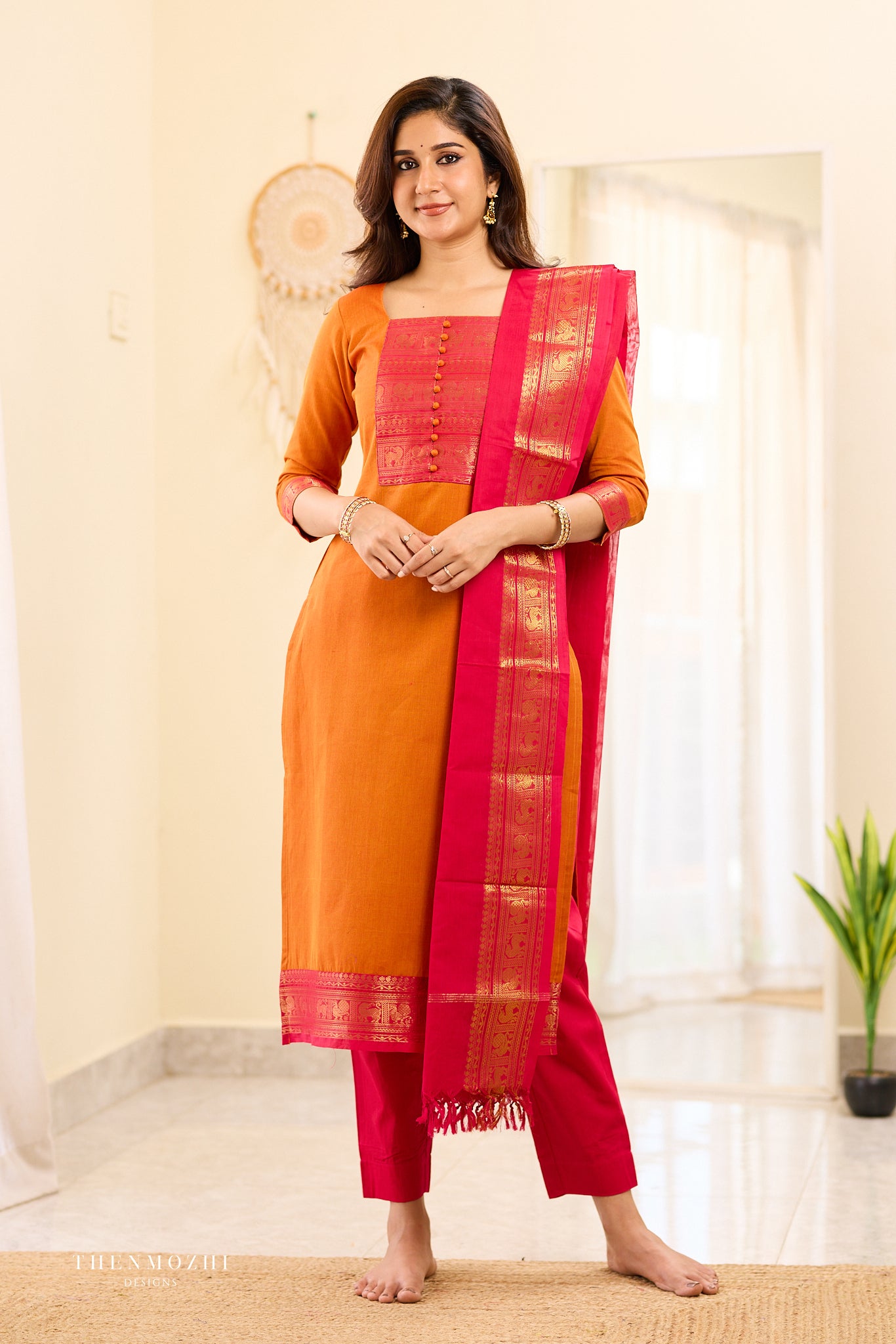 Tangerine Chettinad Cotton Salwar